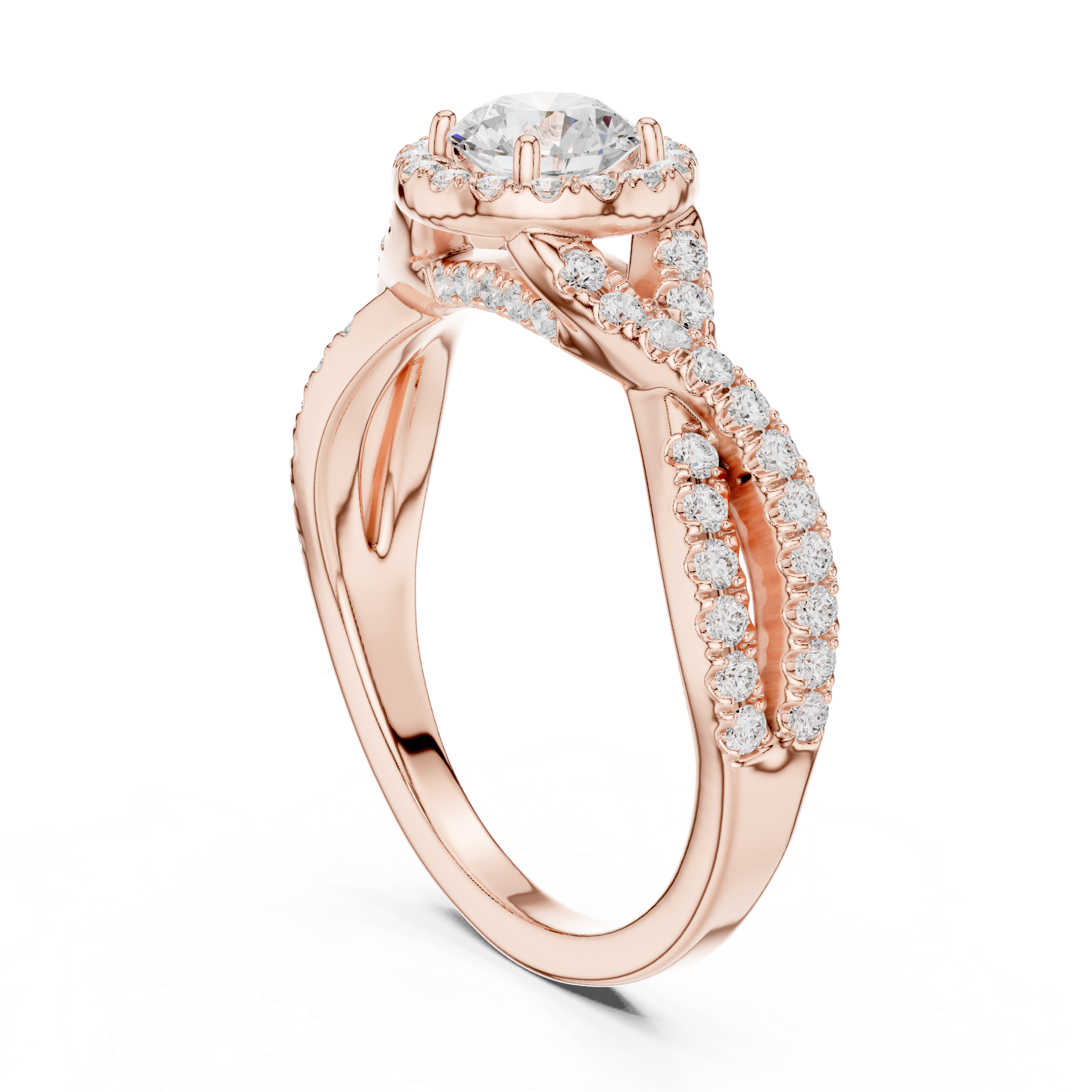 Elegant Twisted Diamond Halo Engagement Ring