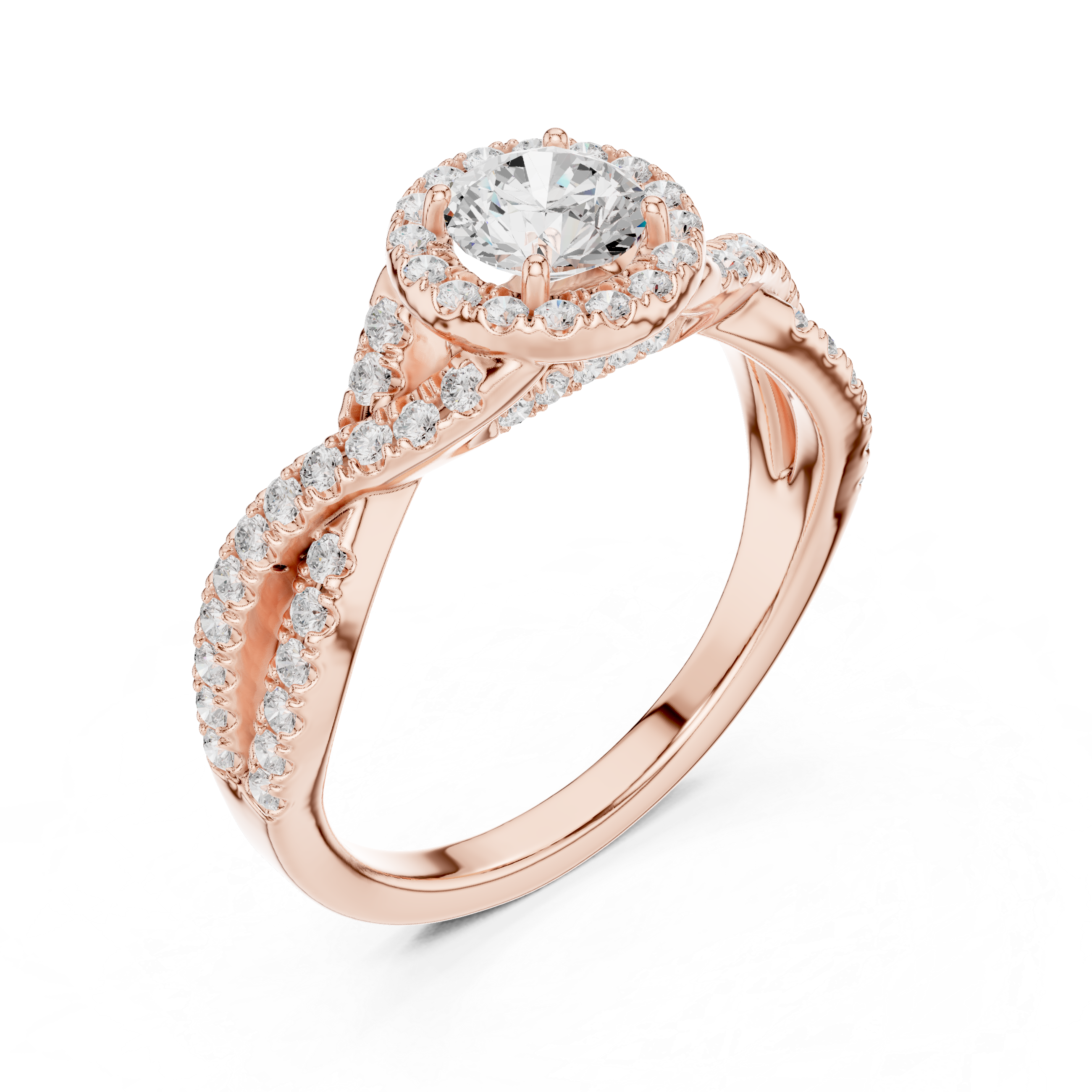 Elegant Twisted Diamond Halo Engagement Ring