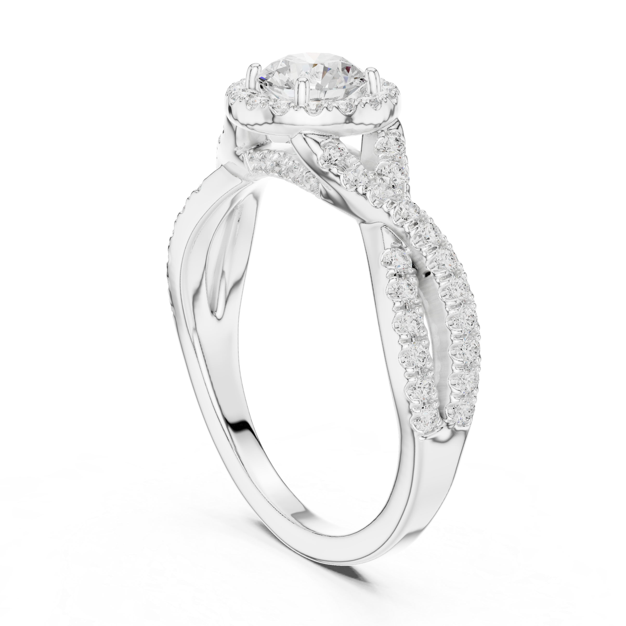 Elegant Twisted Diamond Halo Engagement Ring