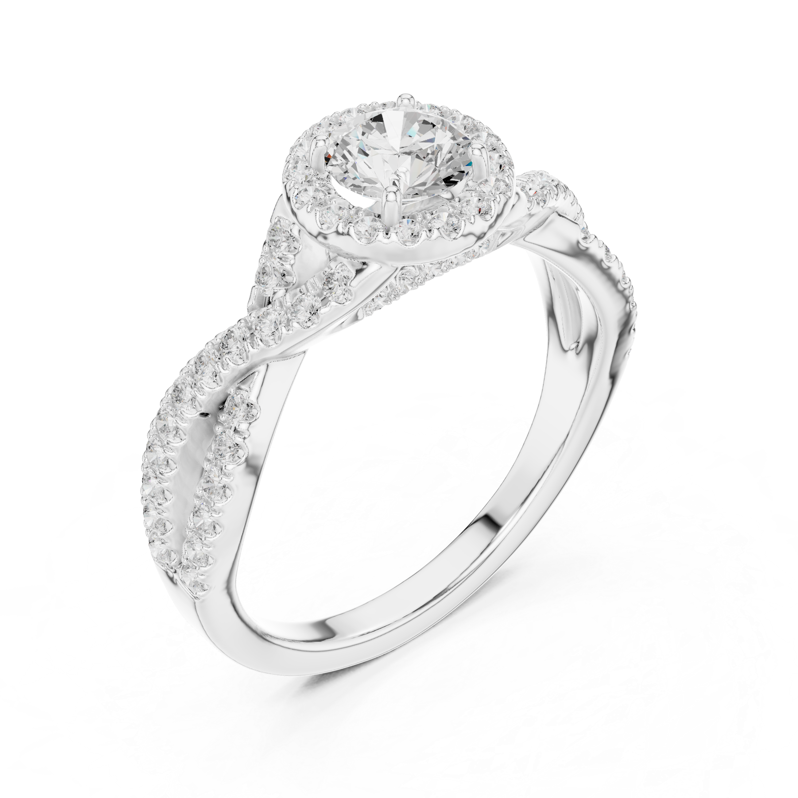 Elegant Twisted Diamond Halo Engagement Ring