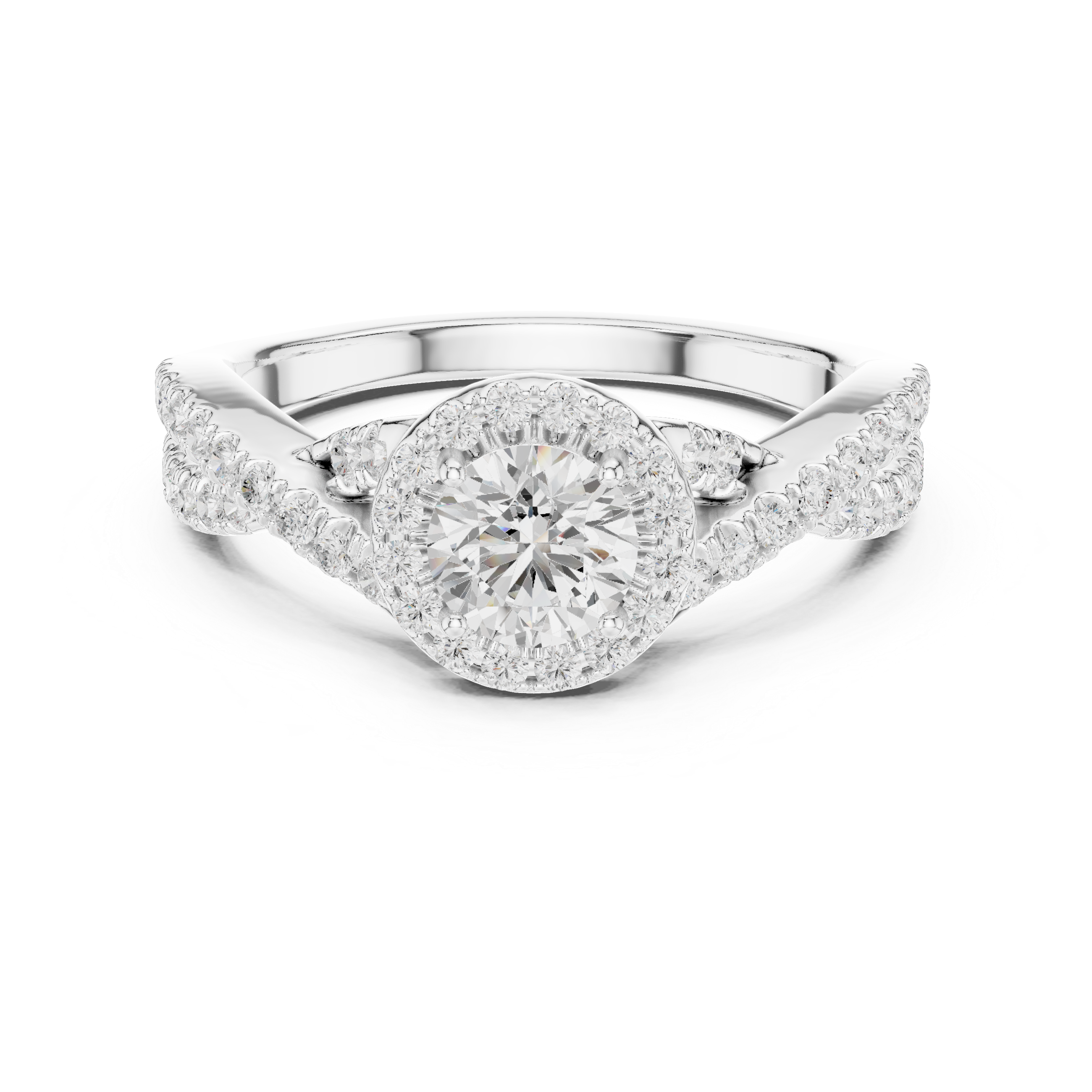 Elegant Twisted Diamond Halo Engagement Ring