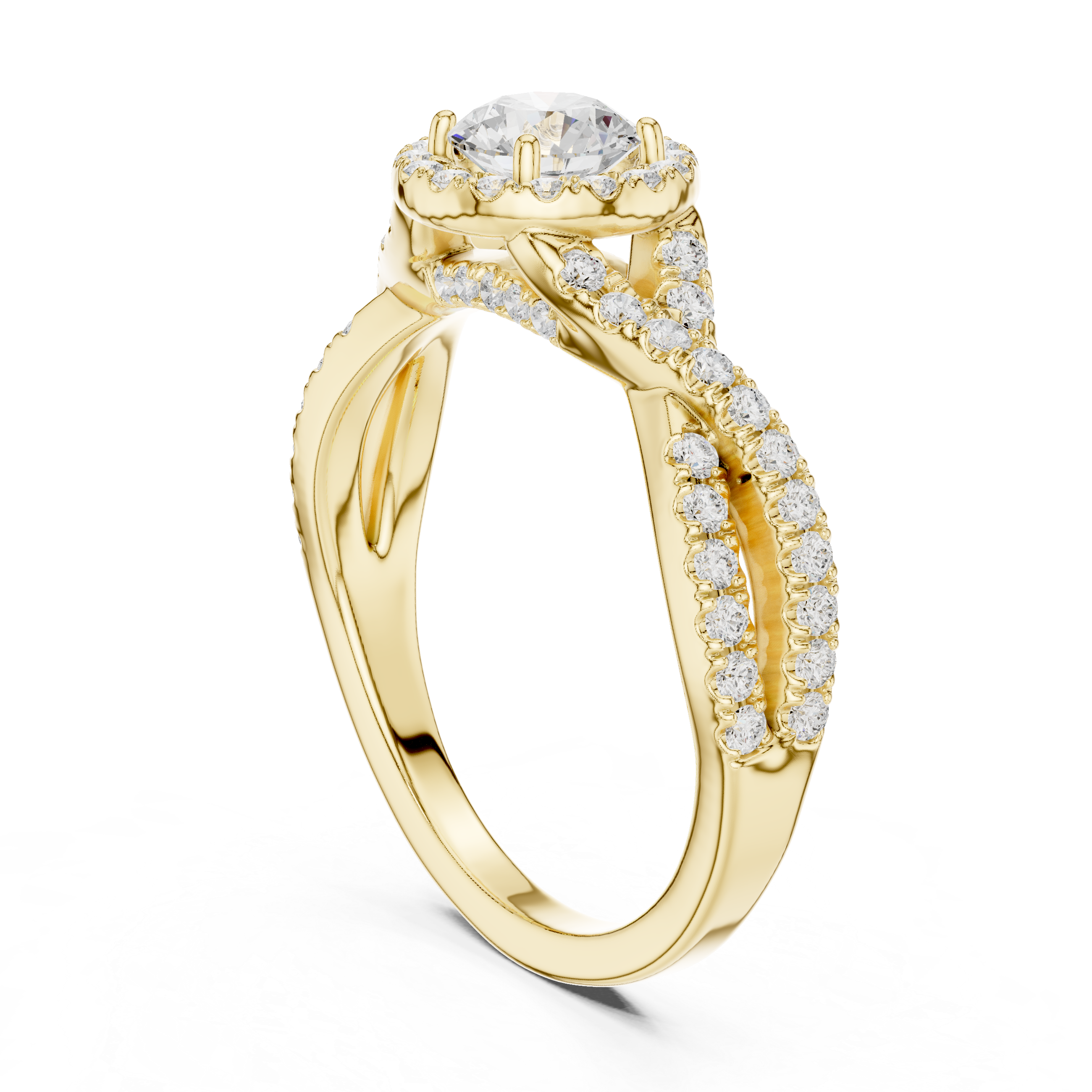 Elegant Twisted Diamond Halo Engagement Ring
