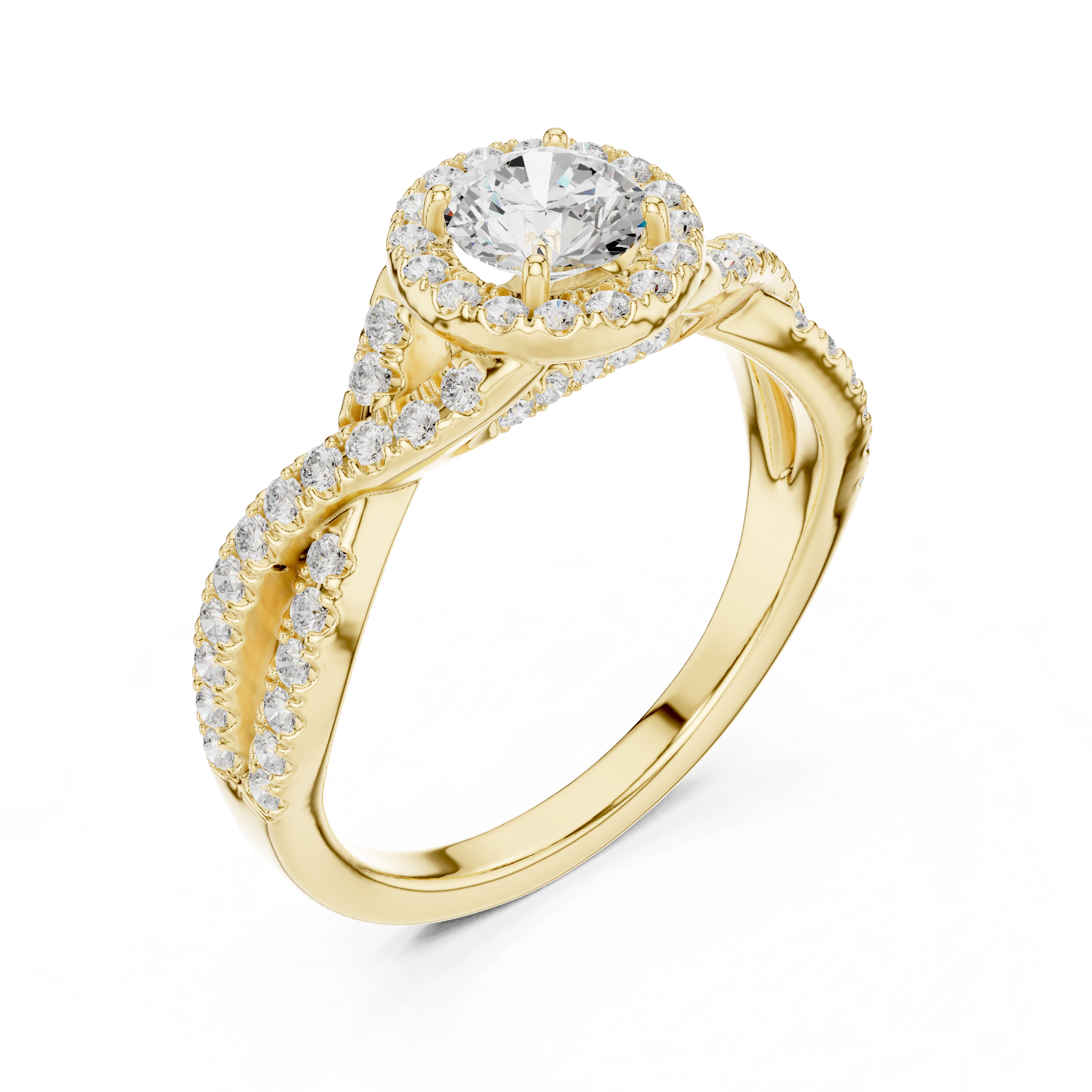 Elegant Twisted Diamond Halo Engagement Ring