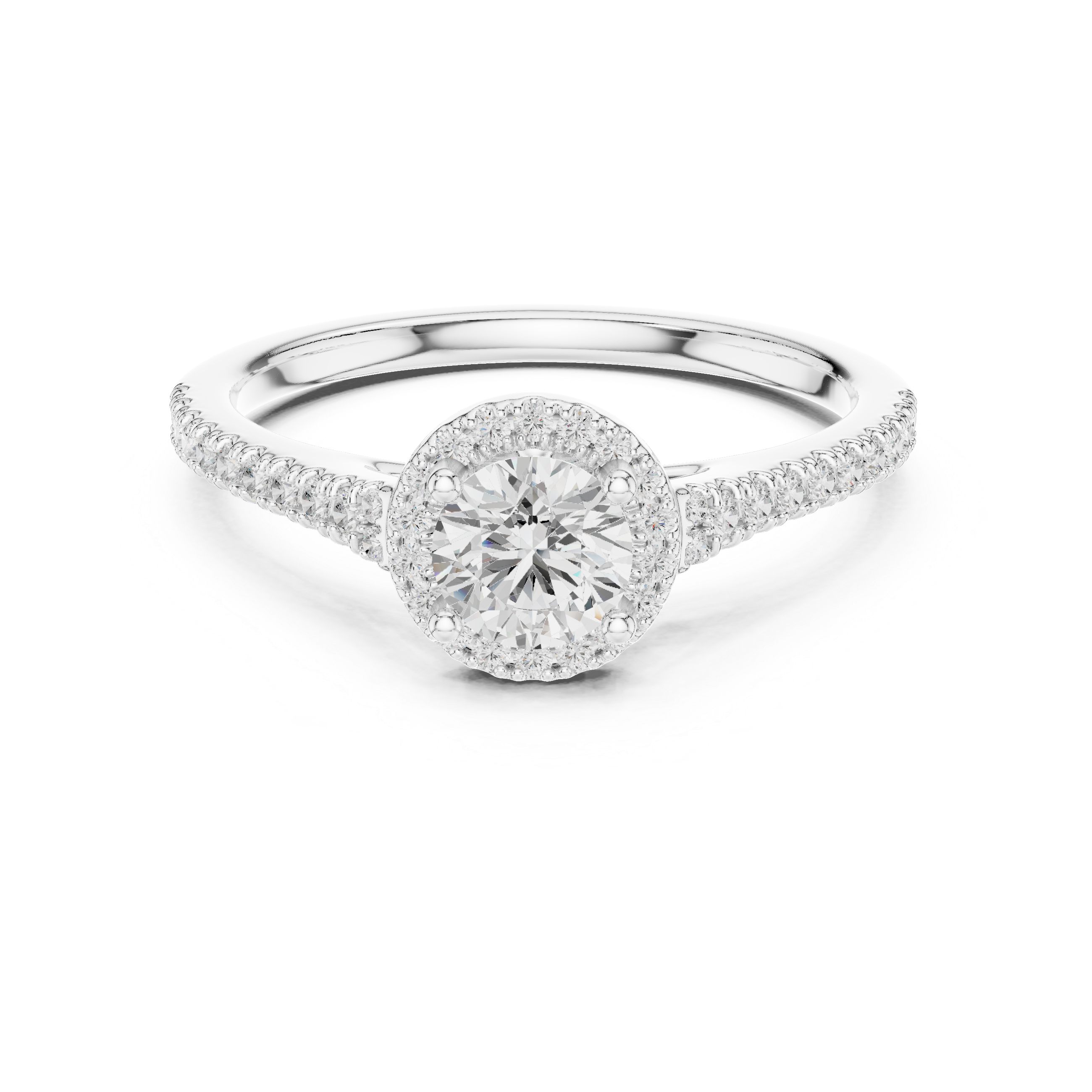 Delicate Diamond Halo Engagement Ring with Side Accents