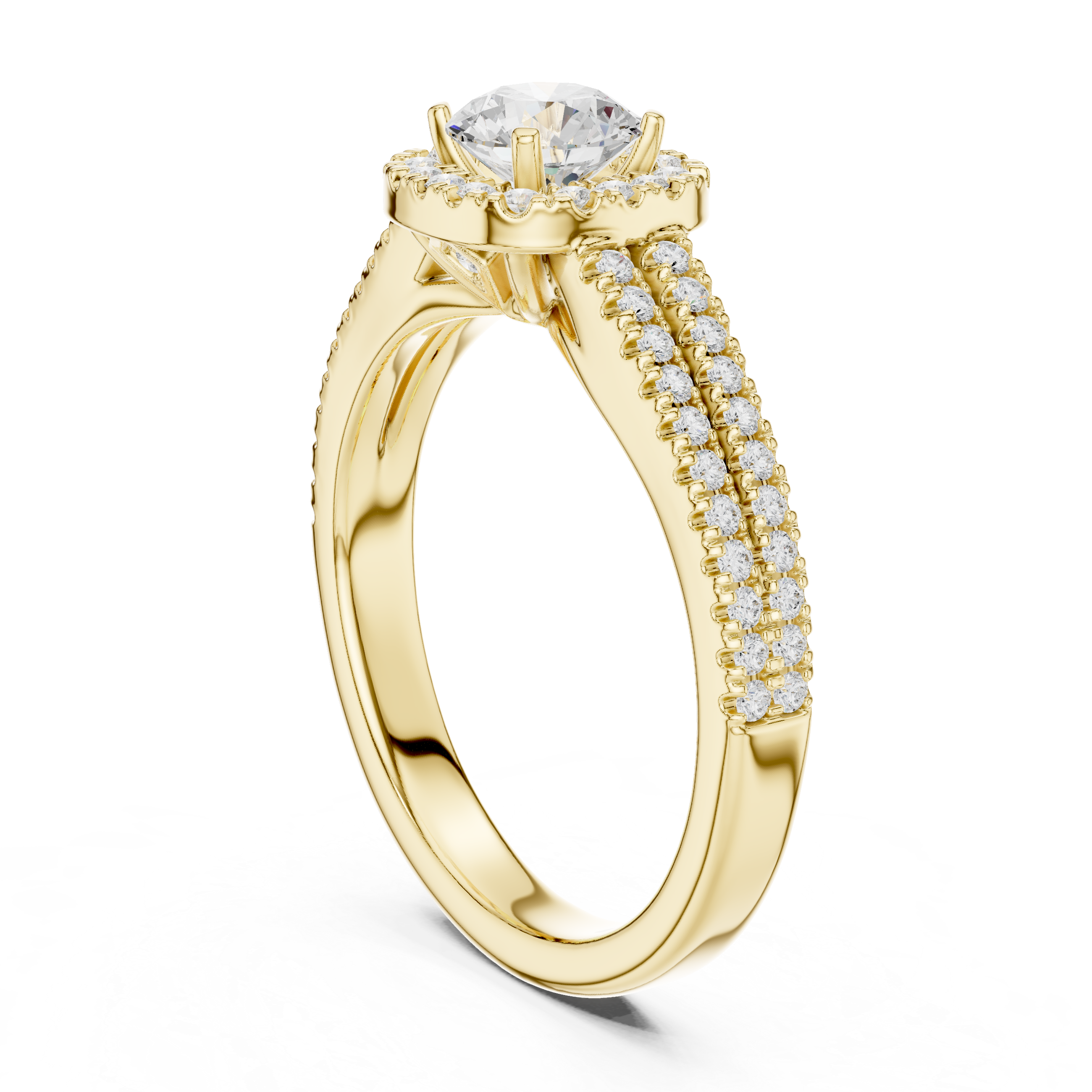 Double Row Diamond Halo Engagement Ring