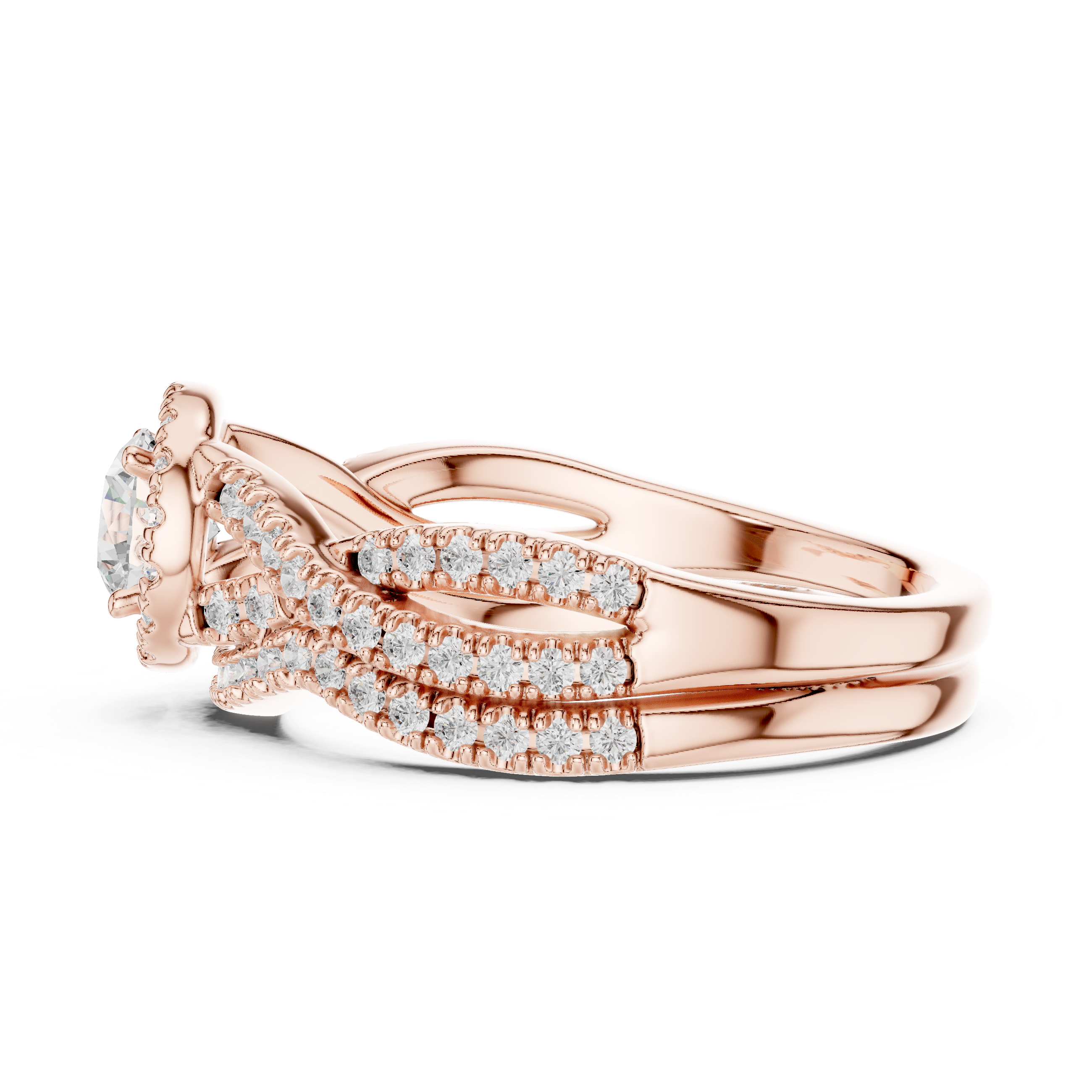 Intricate Double Row Diamond Split Shank Engagement Ring