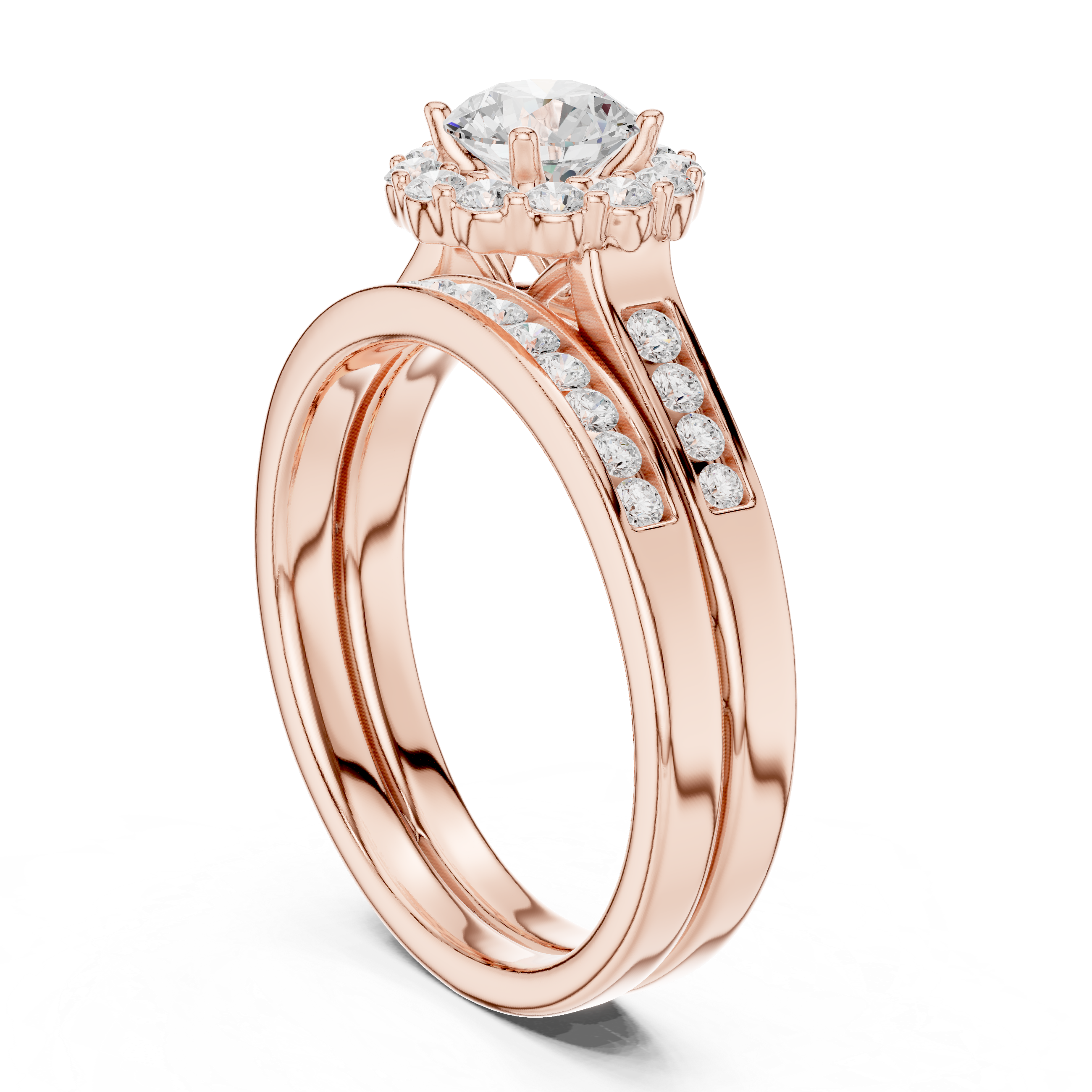 Modern Split Band Halo Engagement Ring