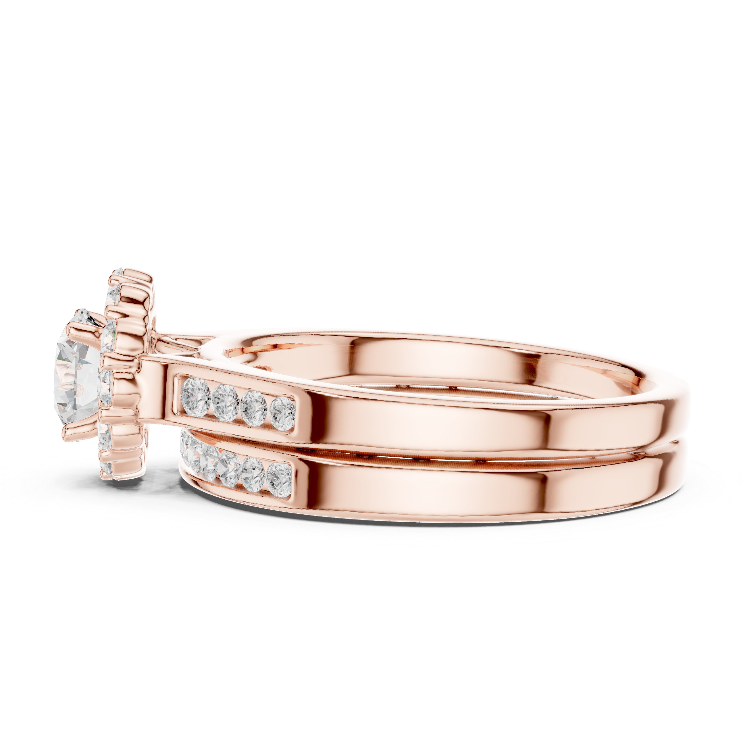 Modern Split Band Halo Engagement Ring