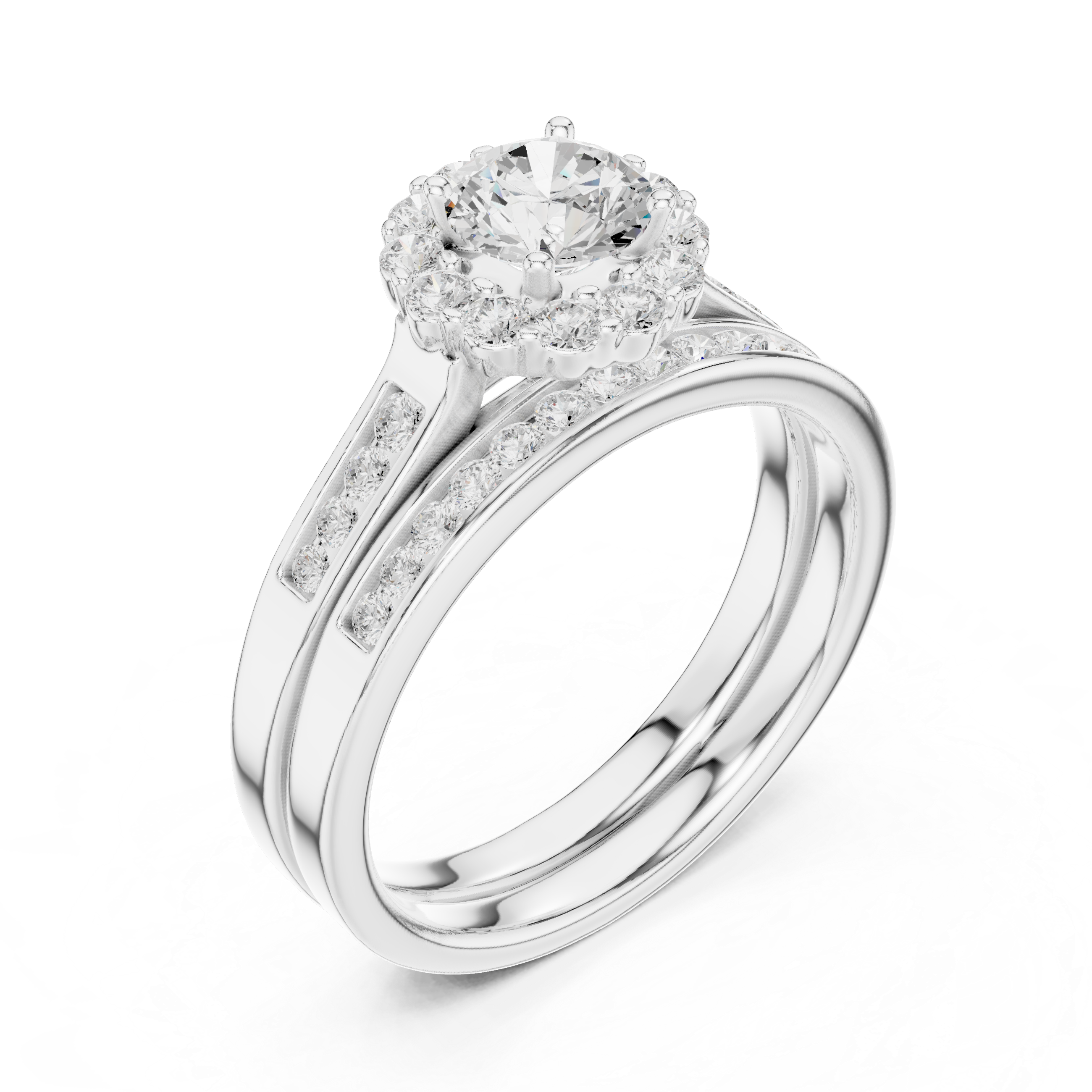 Modern Split Band Halo Engagement Ring