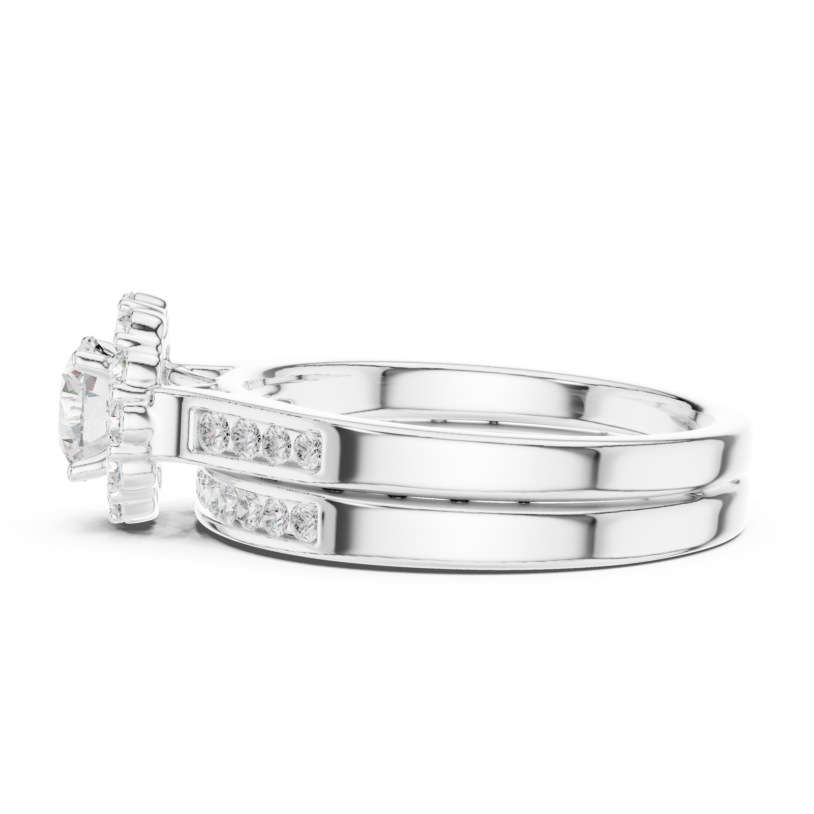 Modern Split Band Halo Engagement Ring