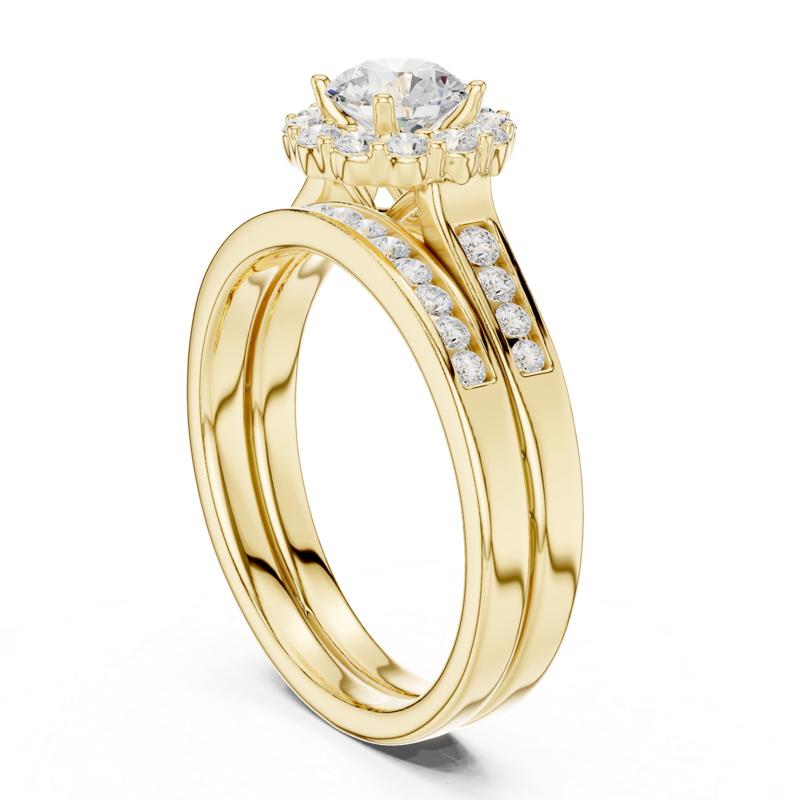 Modern Split Band Halo Engagement Ring