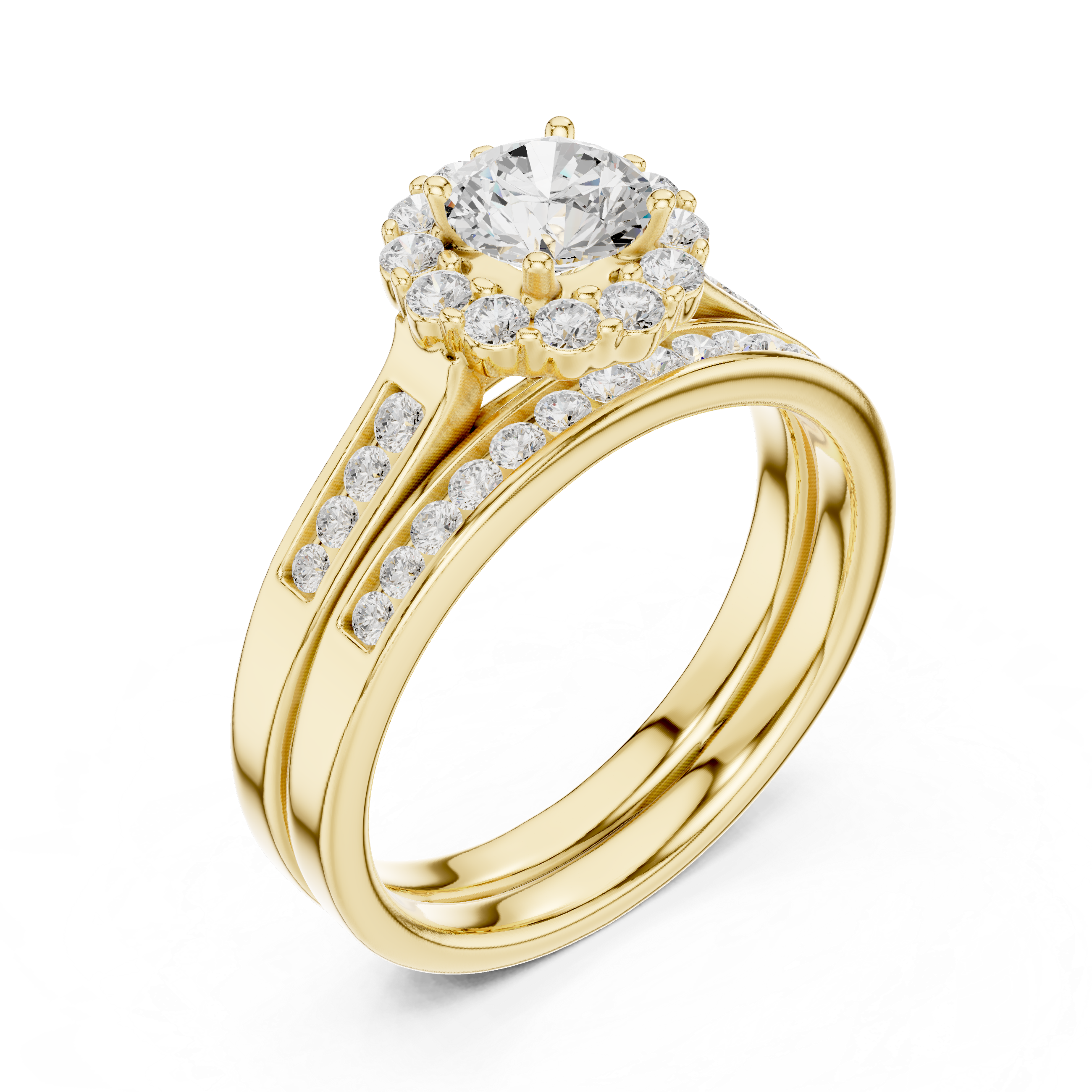 Modern Split Band Halo Engagement Ring