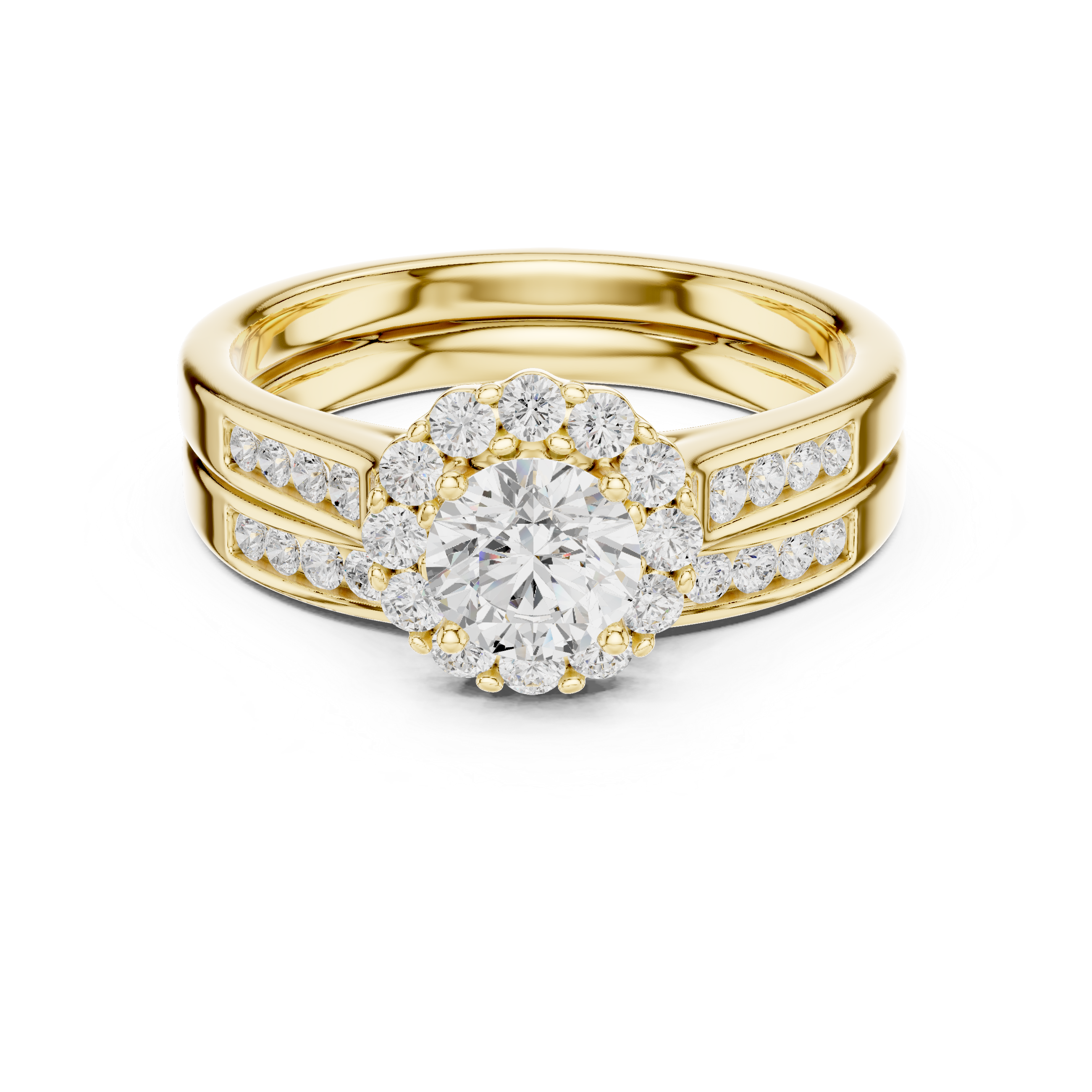 Modern Split Band Halo Engagement Ring