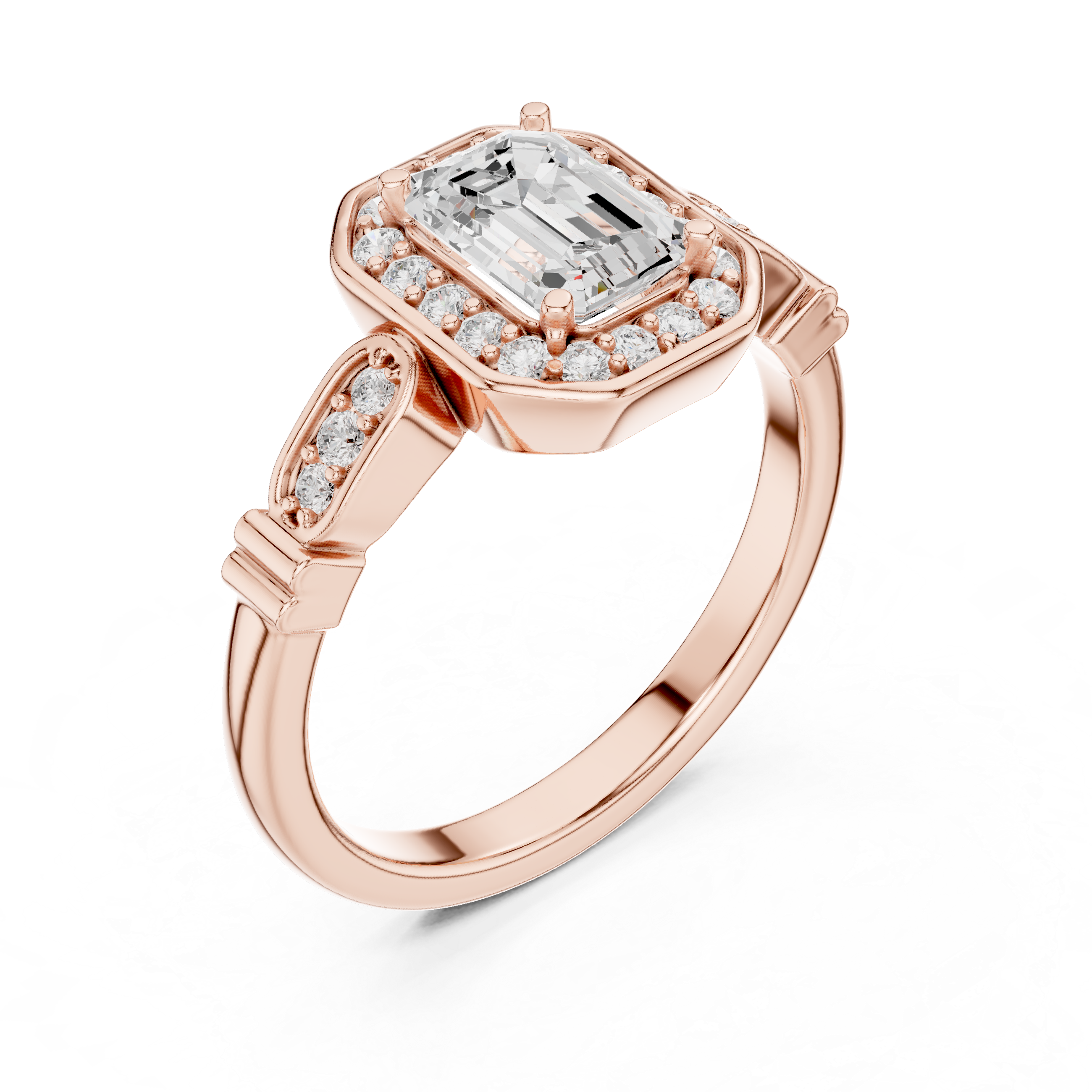 Vintage-Inspired Emerald Cut Halo Engagement Ring