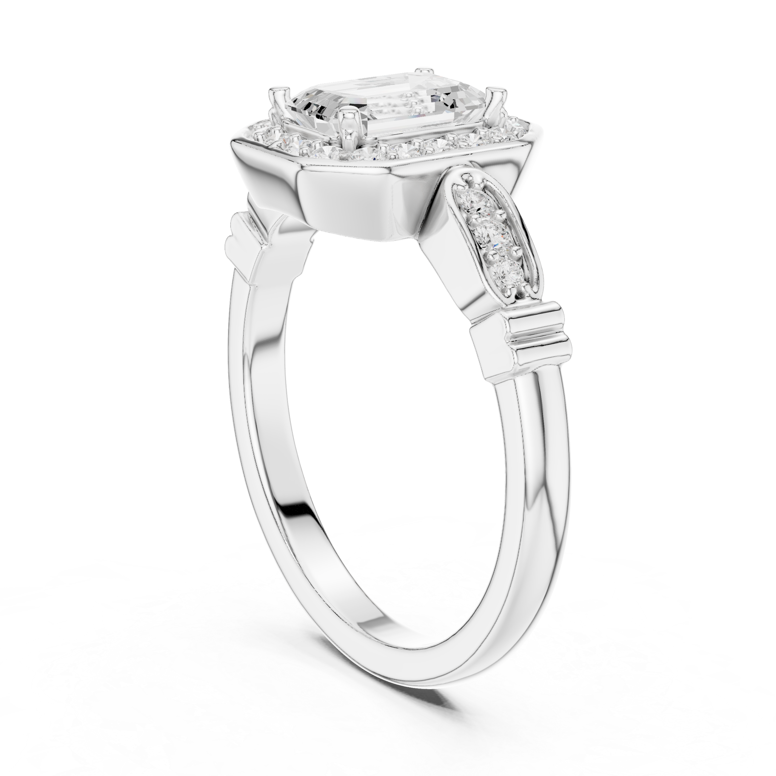 Vintage-Inspired Emerald Cut Halo Engagement Ring