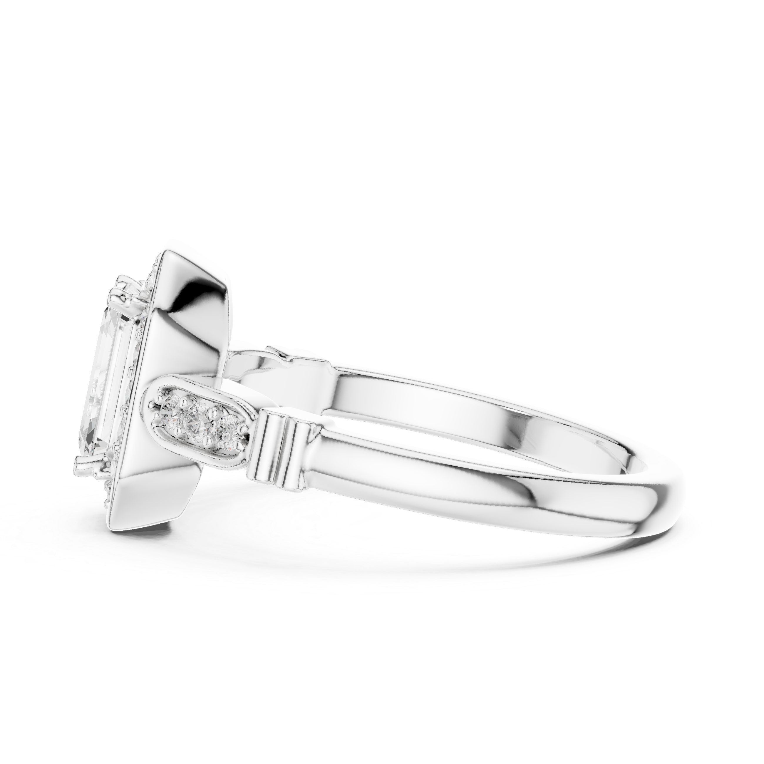 Vintage-Inspired Emerald Cut Halo Engagement Ring