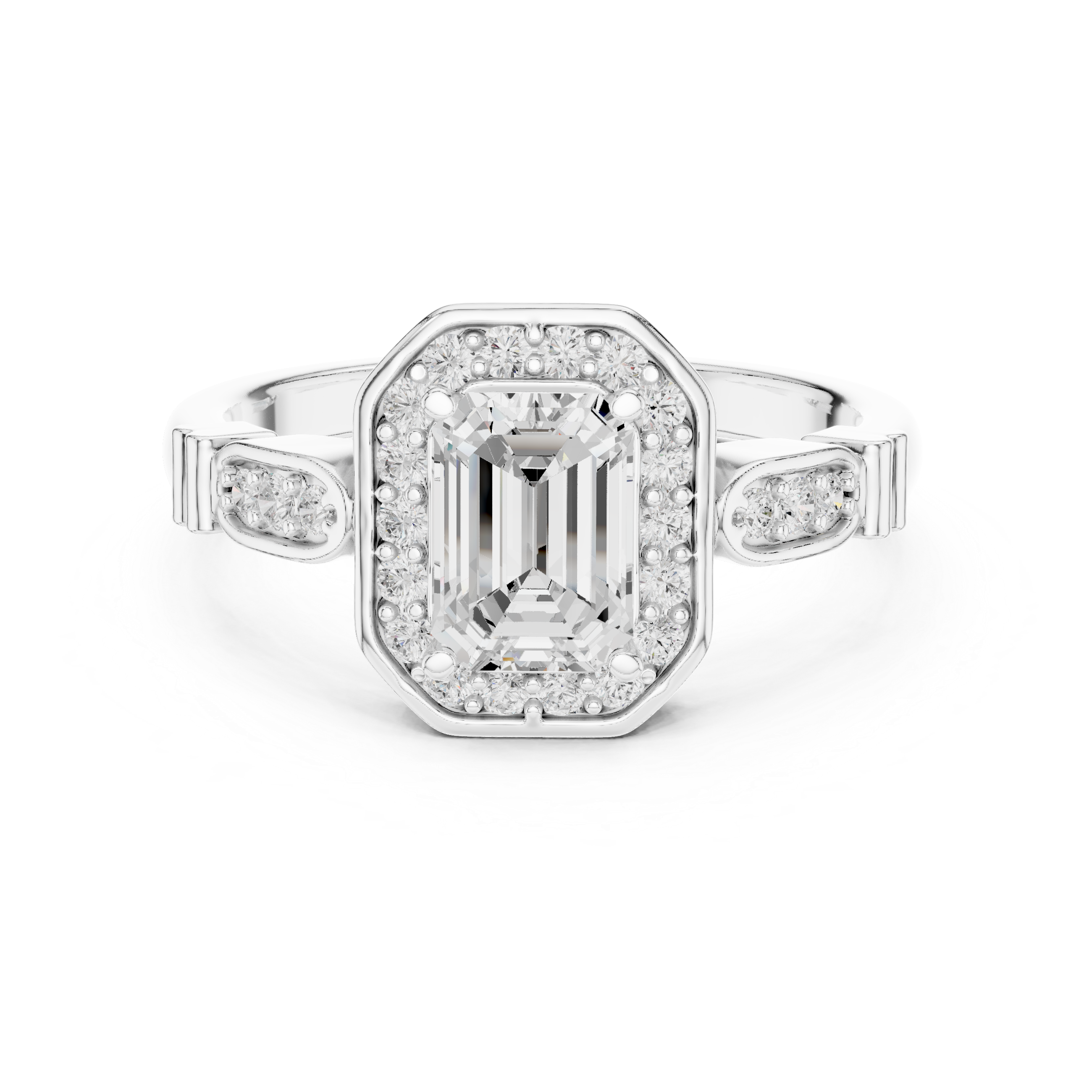 Vintage-Inspired Emerald Cut Halo Engagement Ring