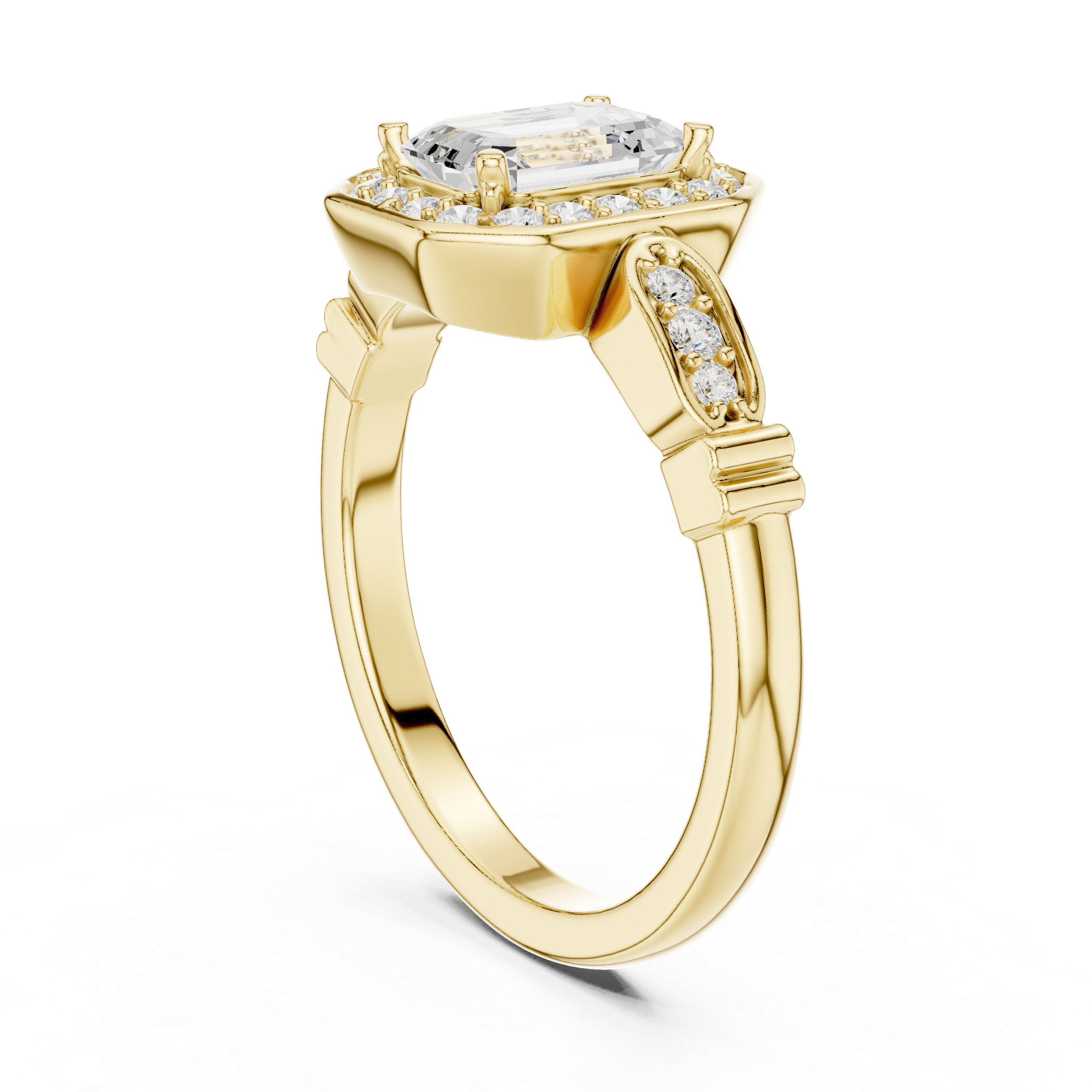 Vintage-Inspired Emerald Cut Halo Engagement Ring