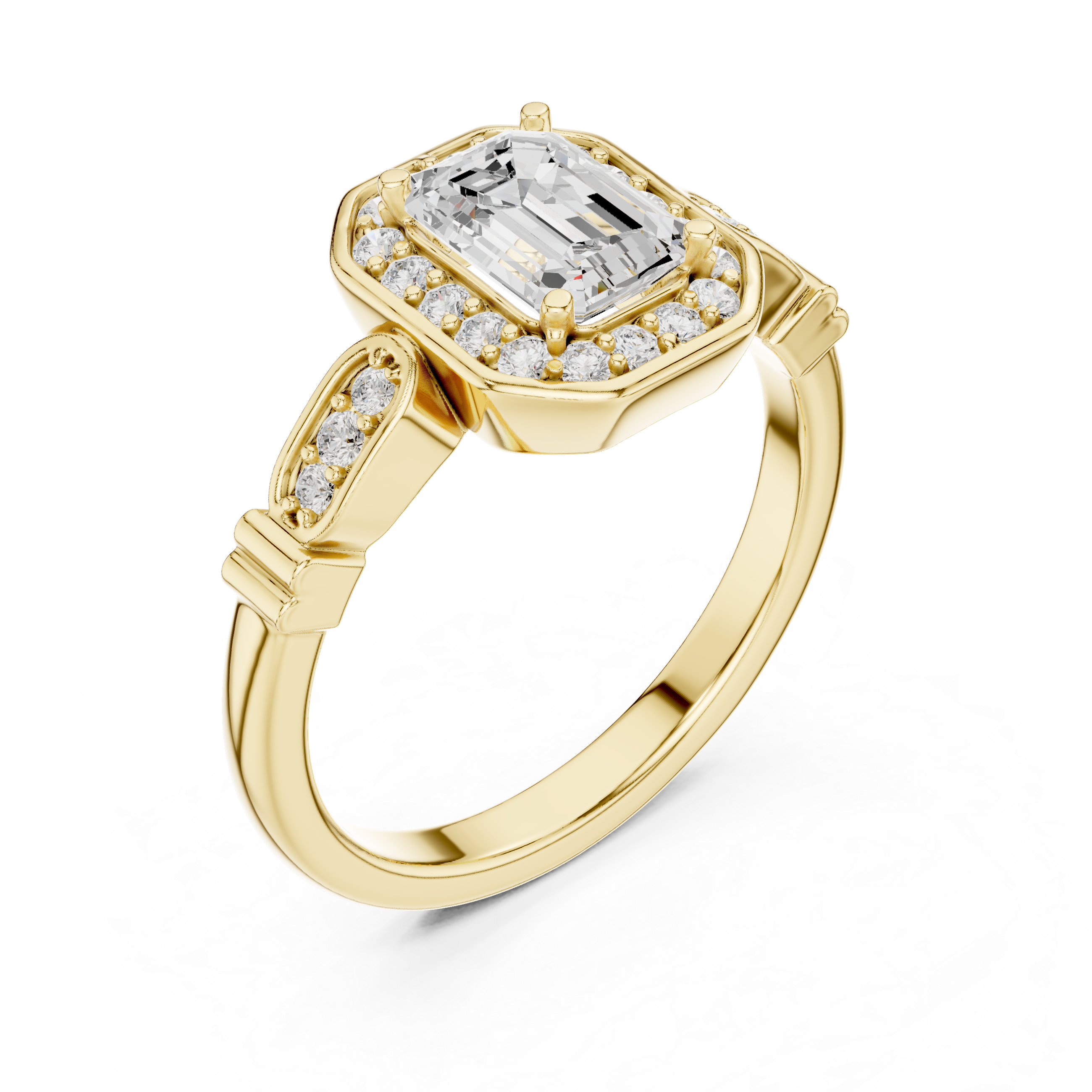 Vintage-Inspired Emerald Cut Halo Engagement Ring