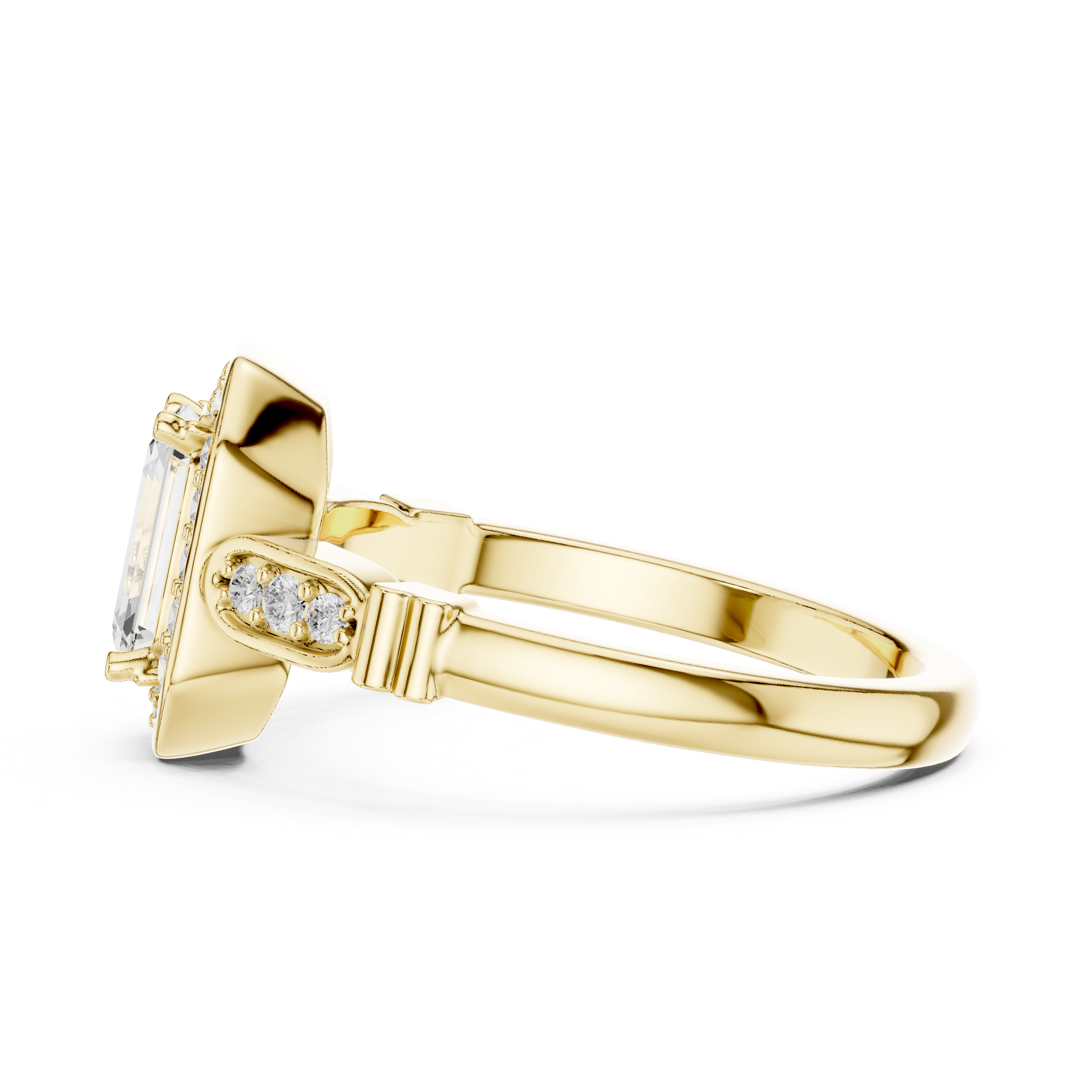 Vintage-Inspired Emerald Cut Halo Engagement Ring