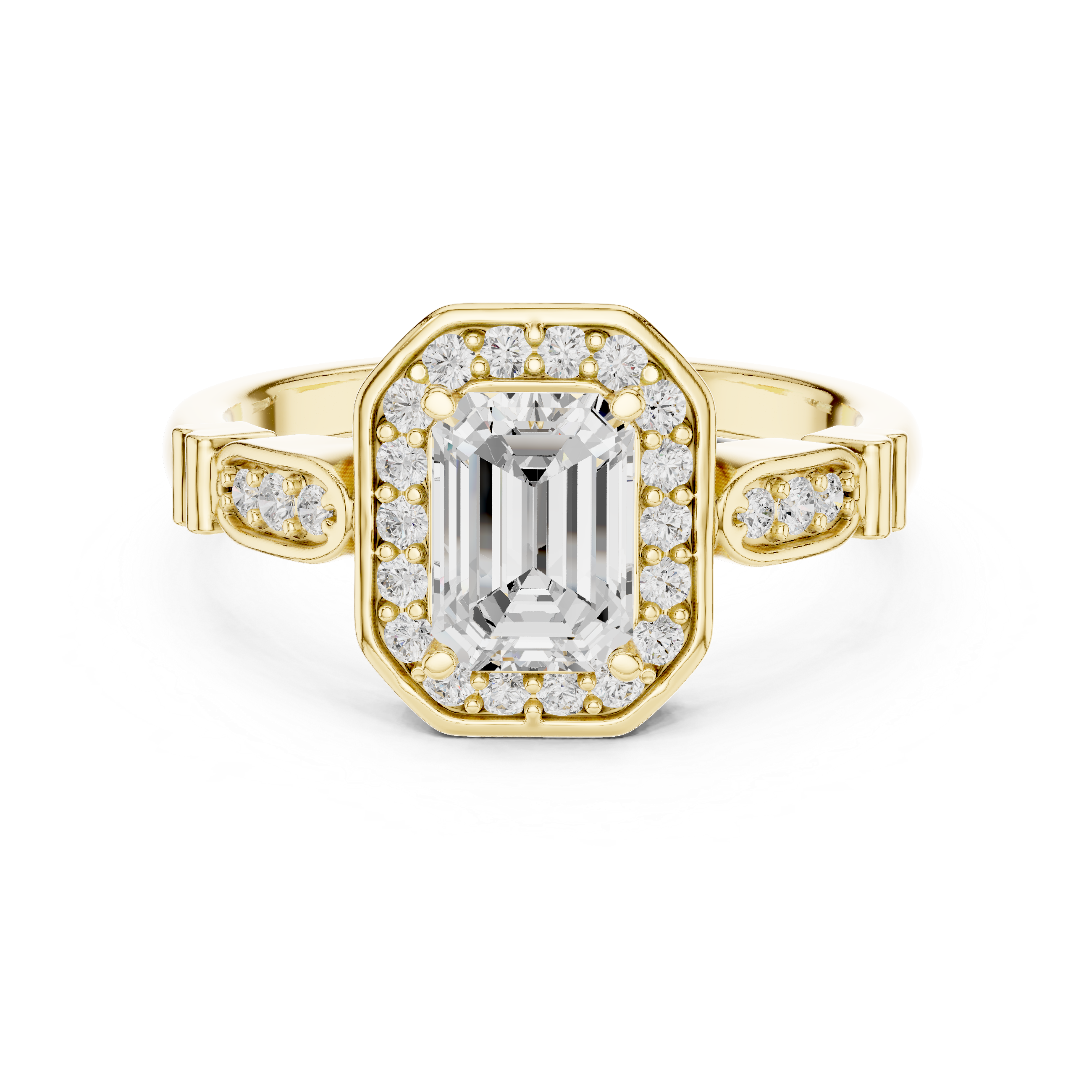 Vintage-Inspired Emerald Cut Halo Engagement Ring