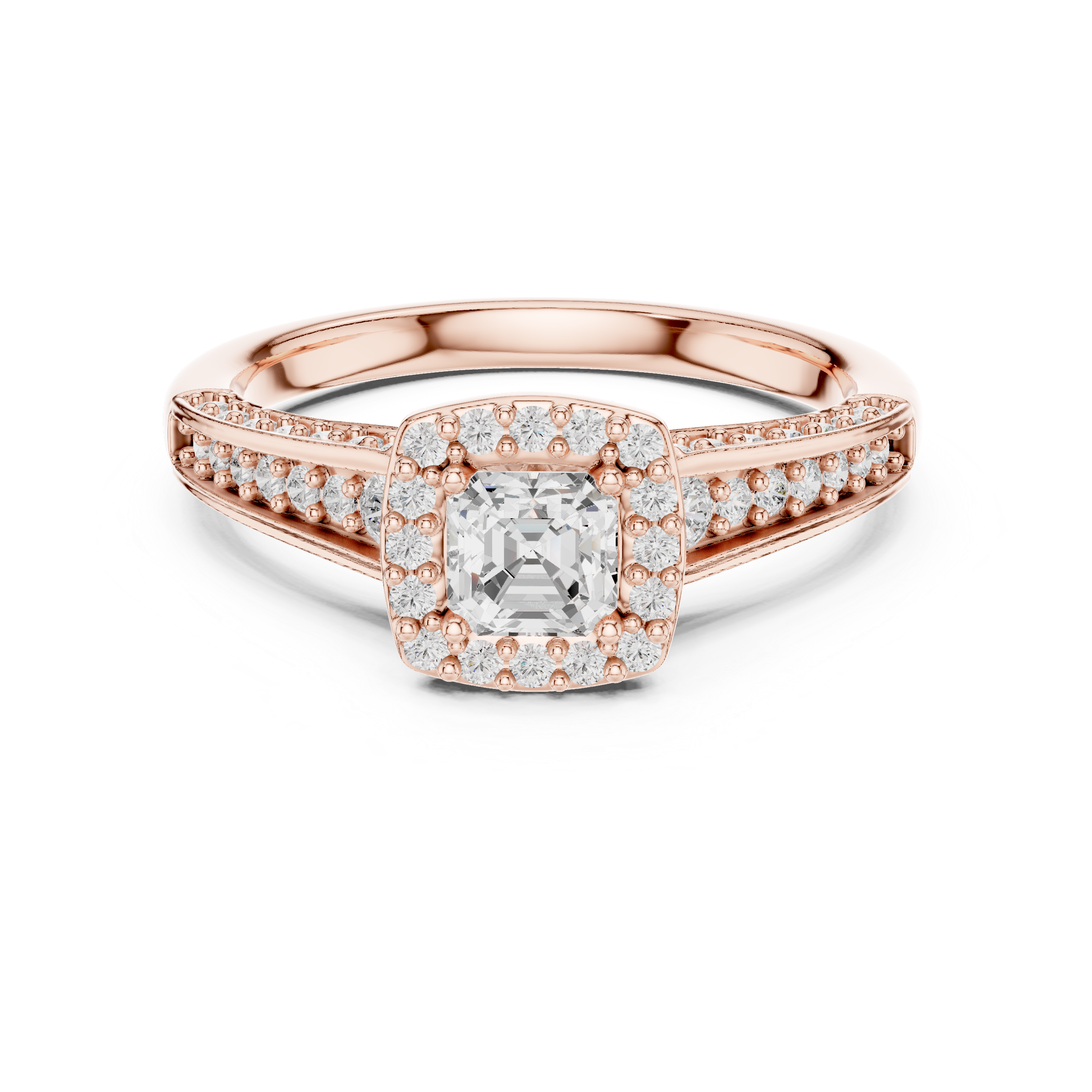 Elegant Split Shank Diamond Halo Engagement Ring