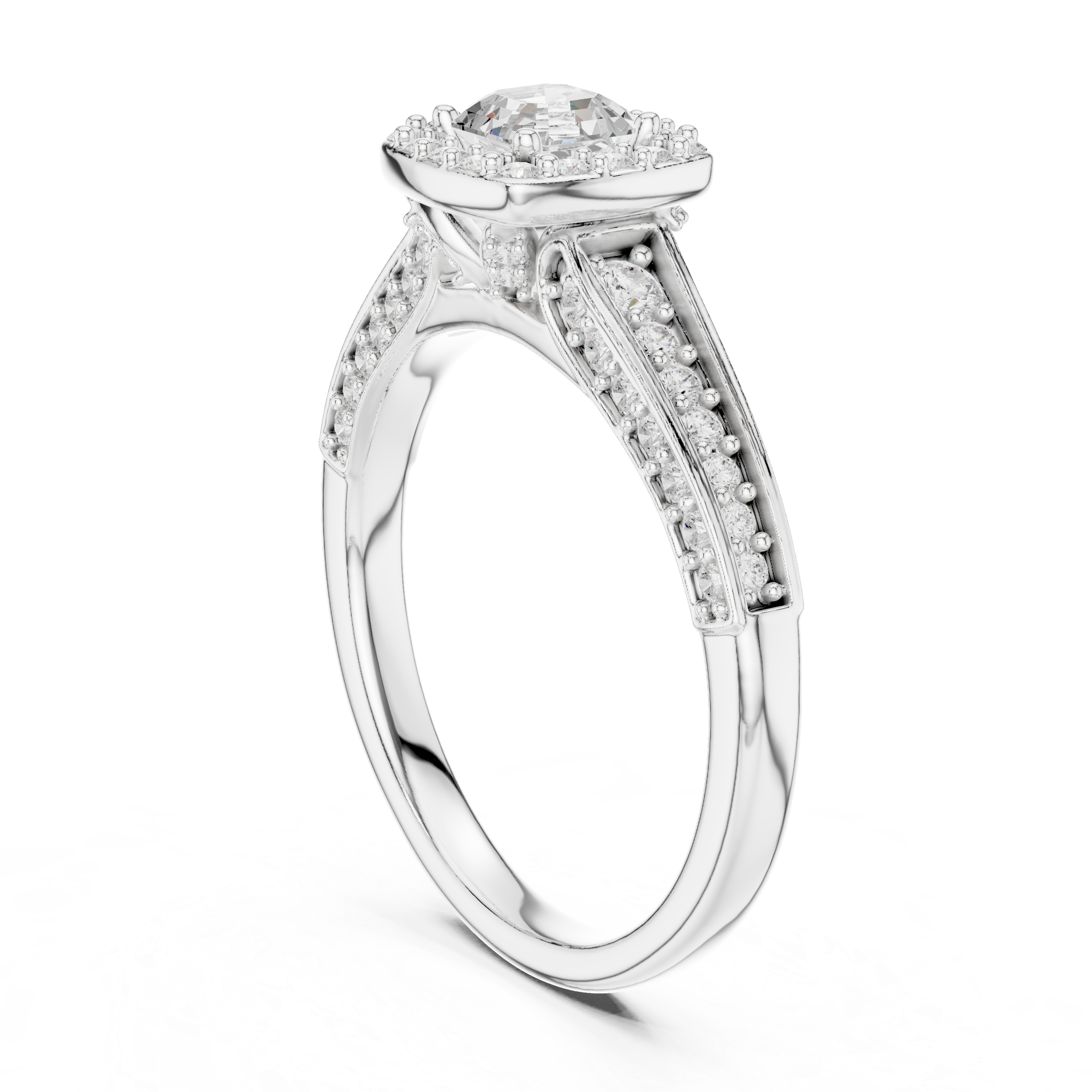 Elegant Split Shank Diamond Halo Engagement Ring