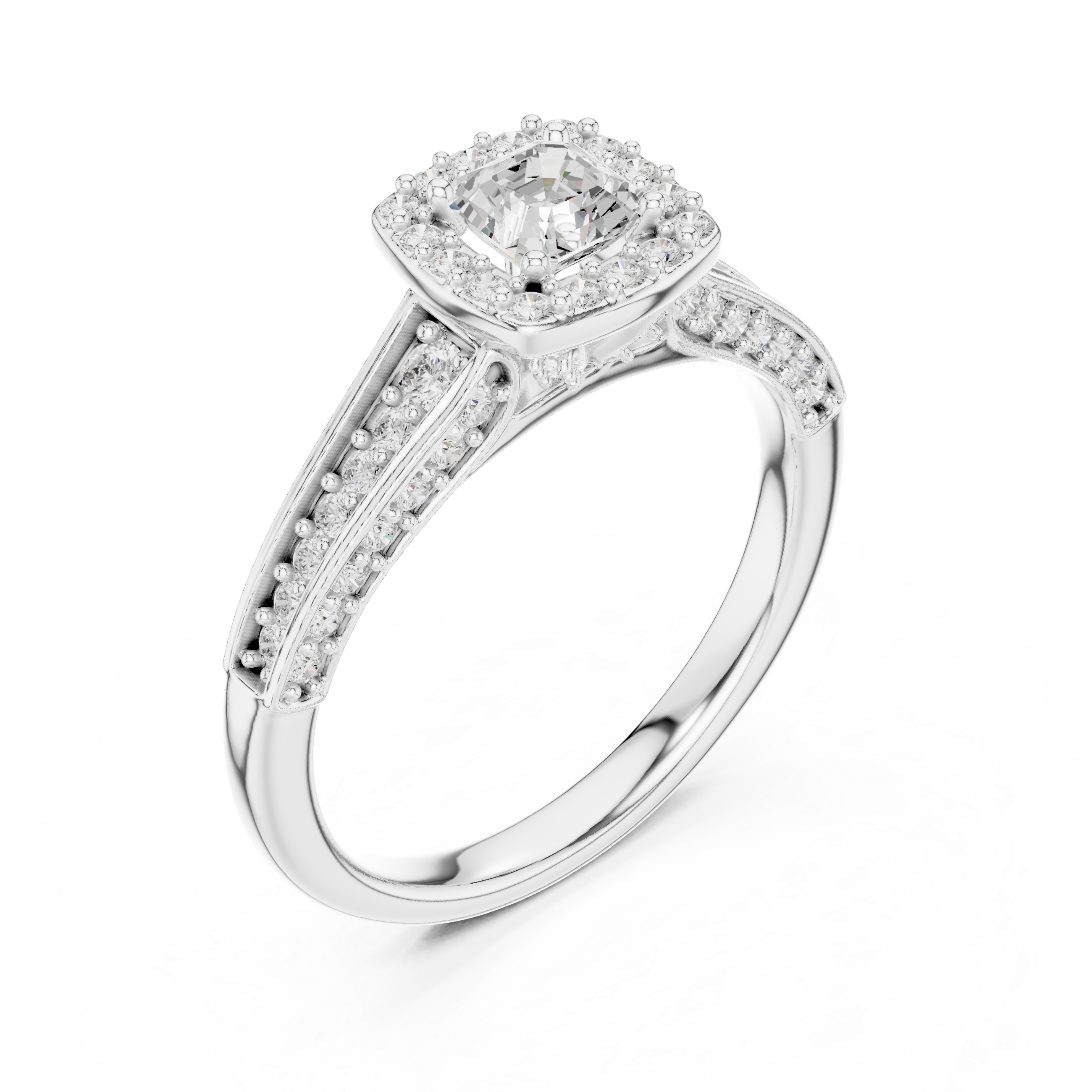 Elegant Split Shank Diamond Halo Engagement Ring
