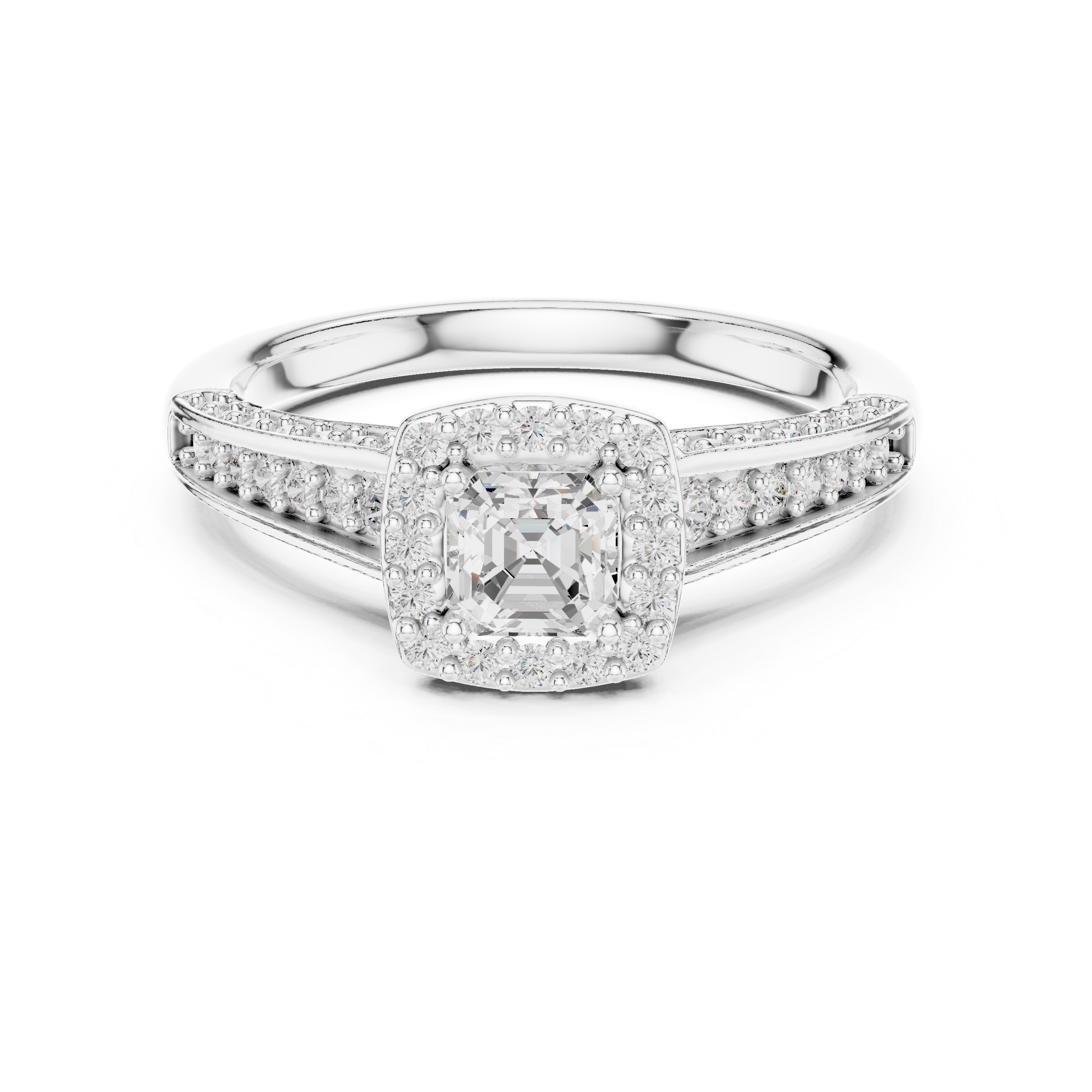 Elegant Split Shank Diamond Halo Engagement Ring