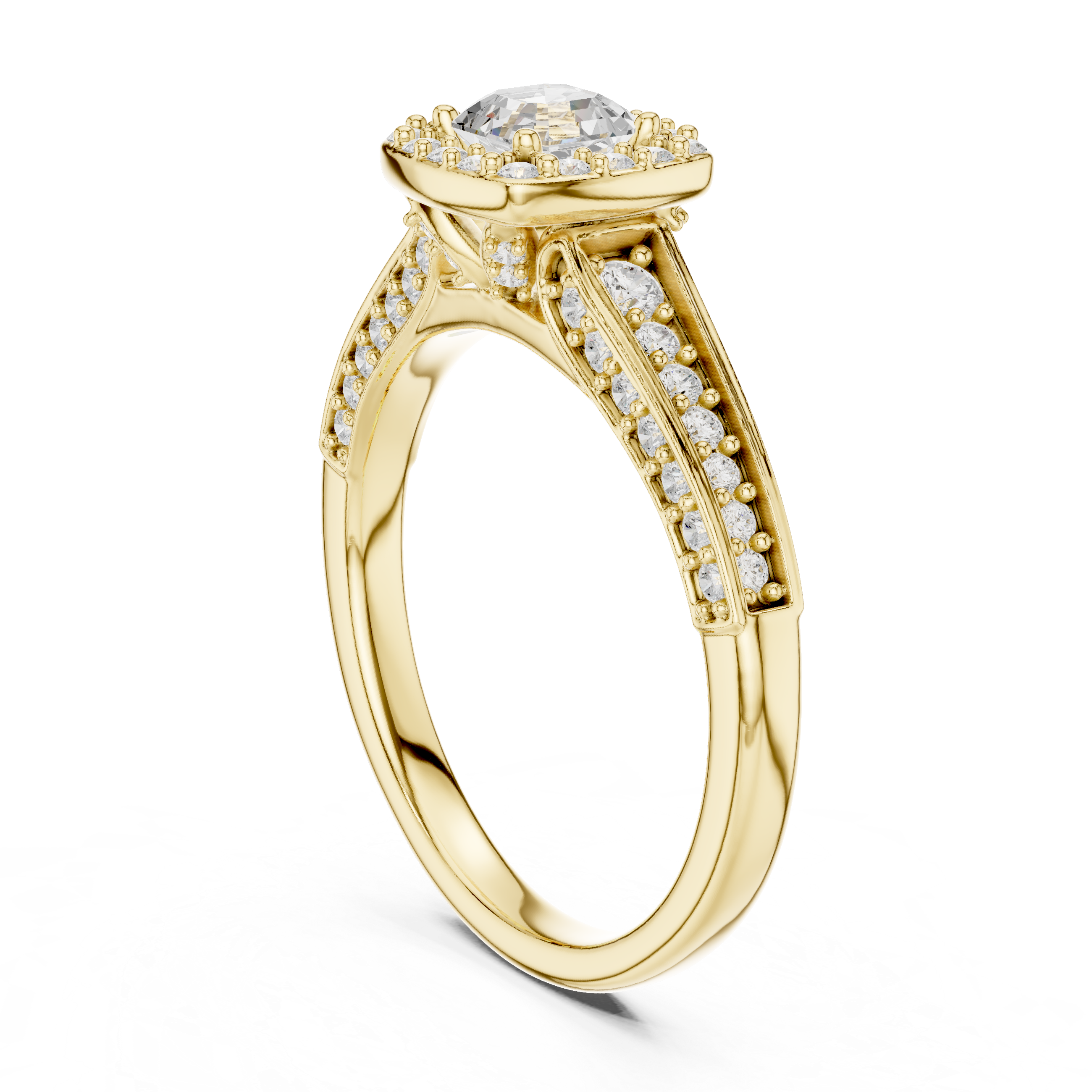 Elegant Split Shank Diamond Halo Engagement Ring