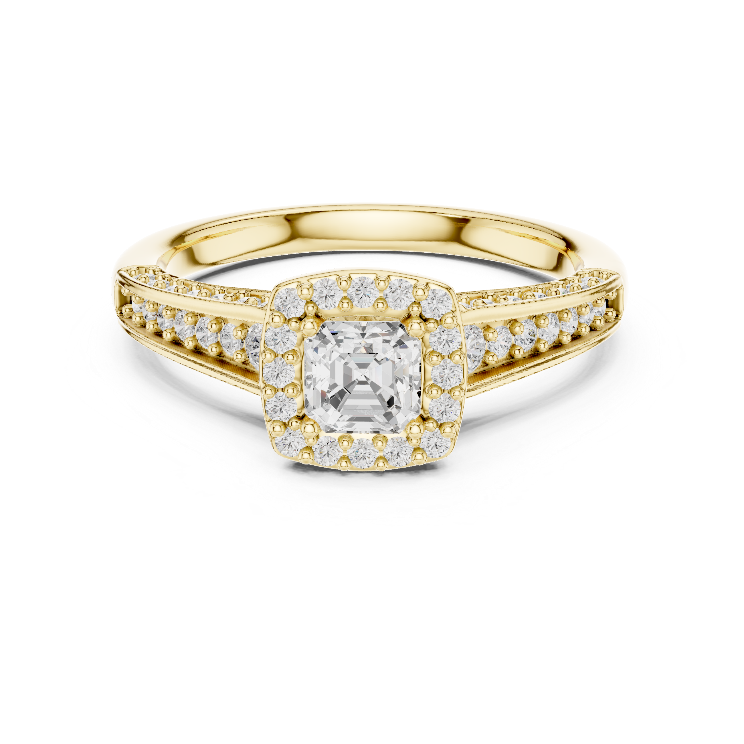 Elegant Split Shank Diamond Halo Engagement Ring