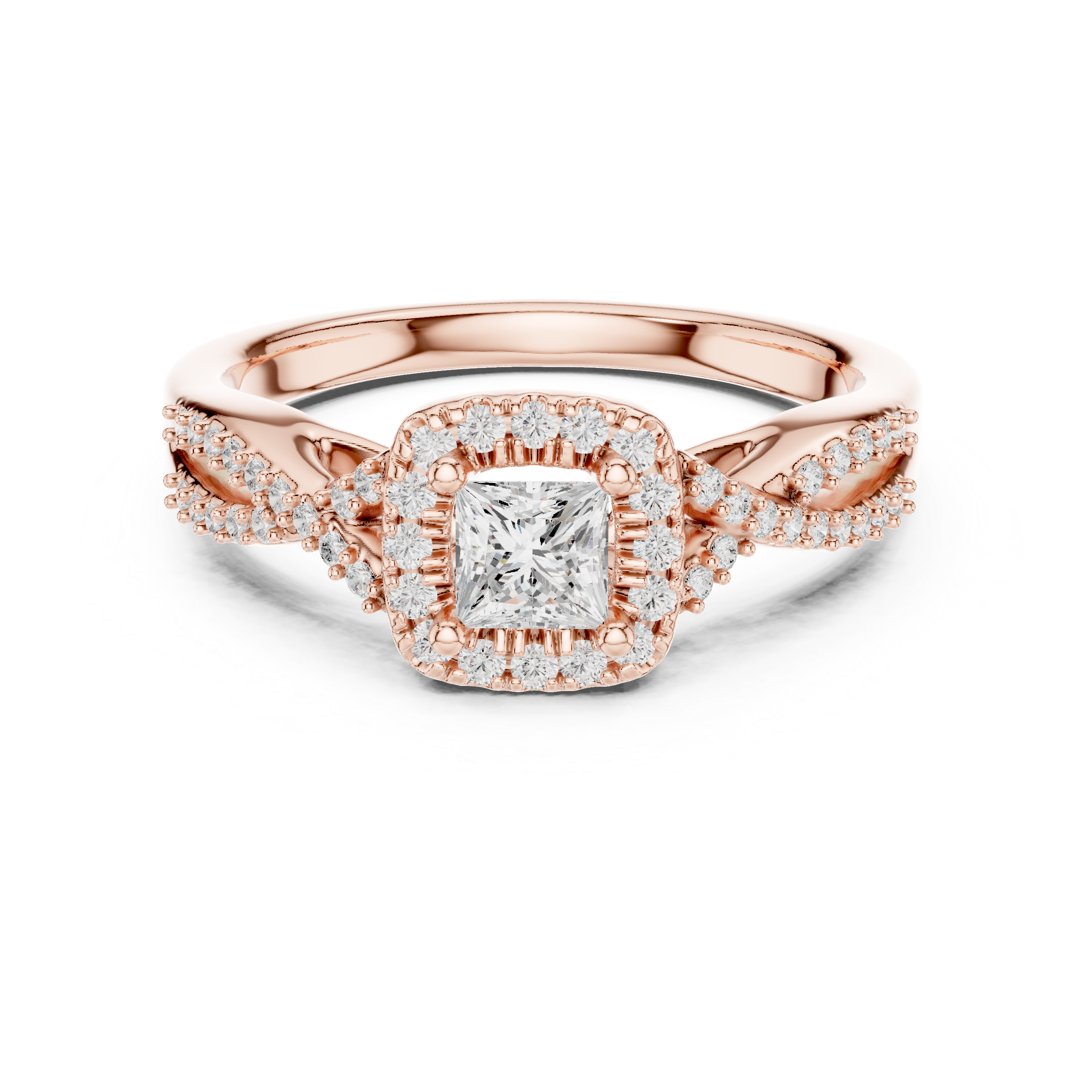 Double Row Diamond Split Shank Halo Engagement Ring