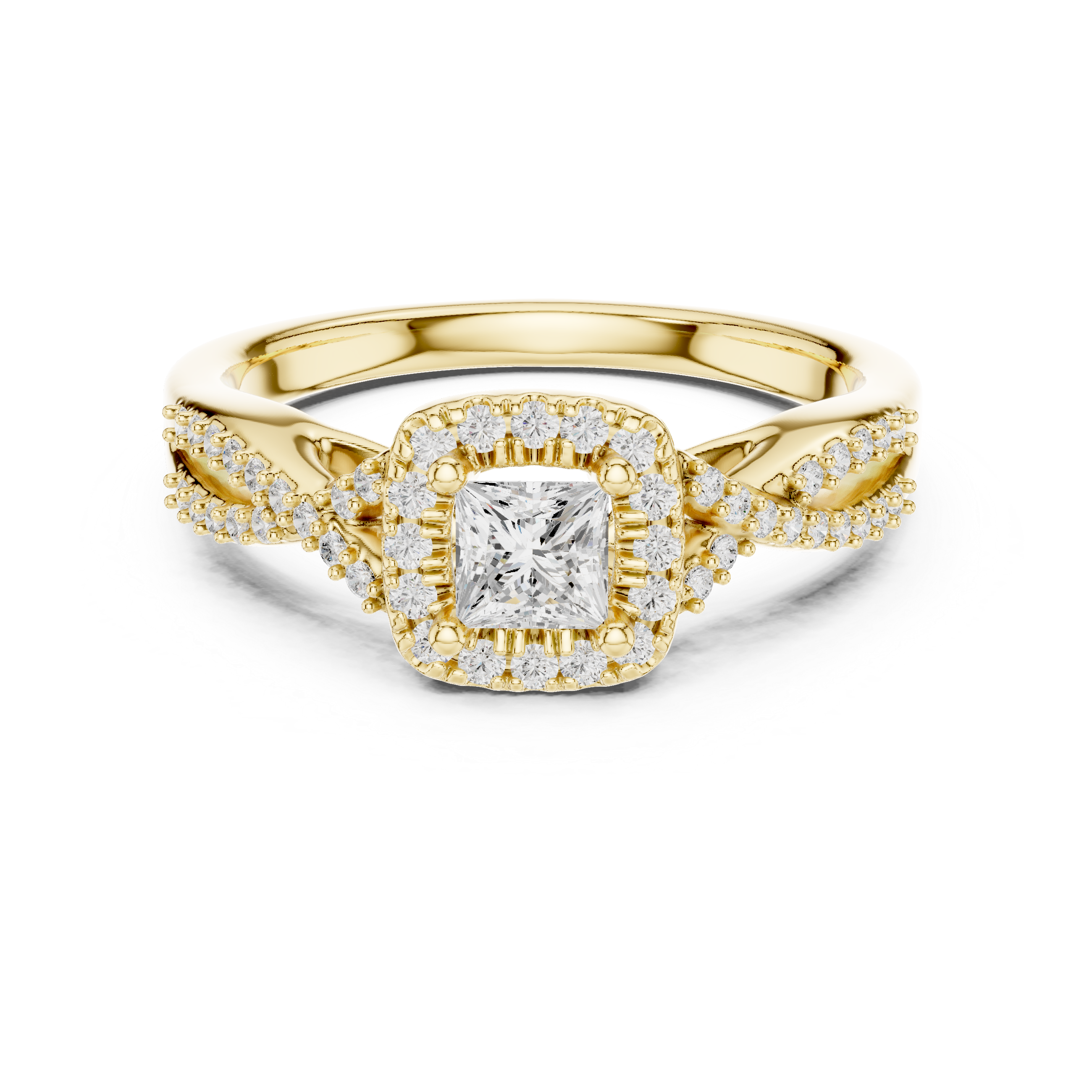 Double Row Diamond Split Shank Halo Engagement Ring