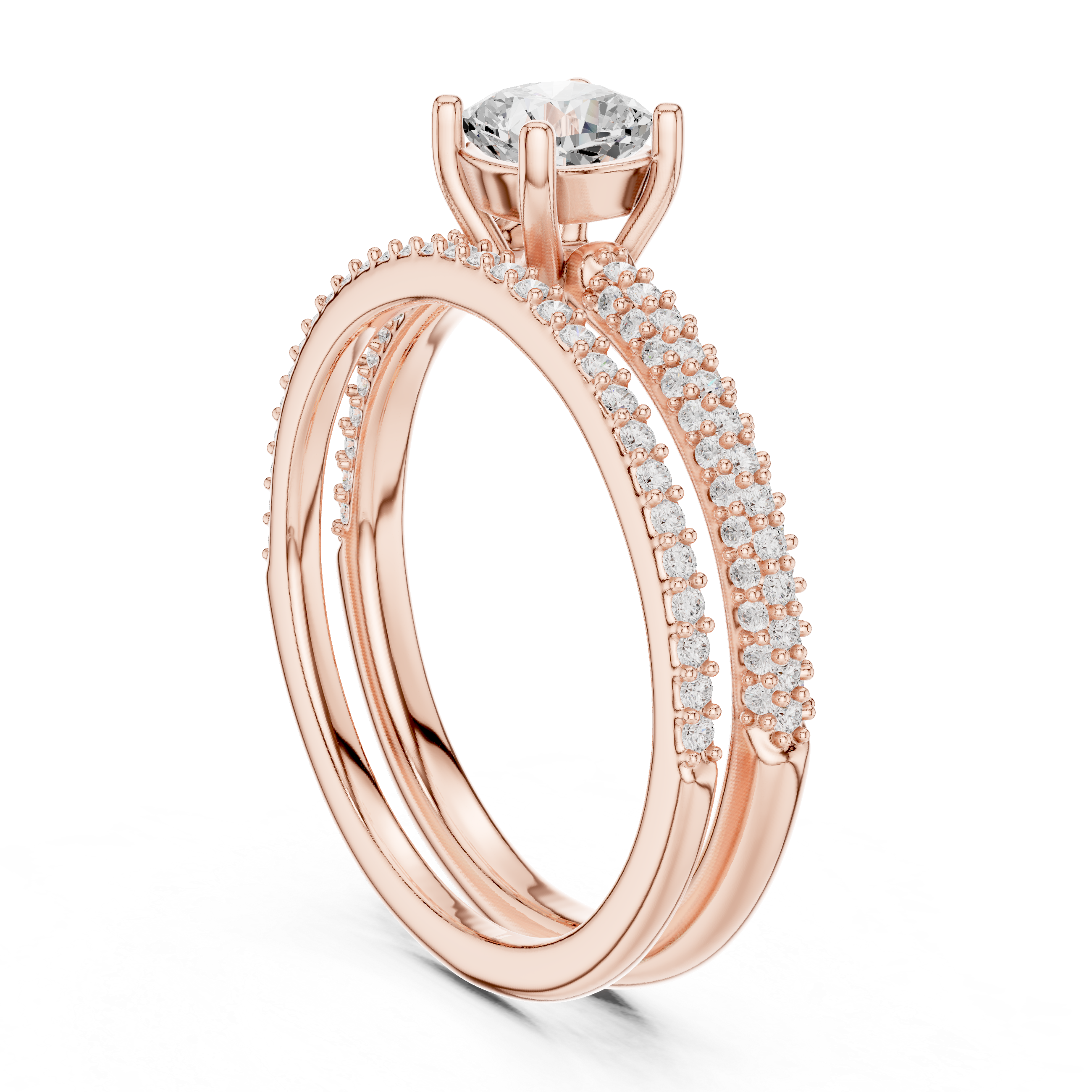 Double Band Diamond Halo Engagement Ring