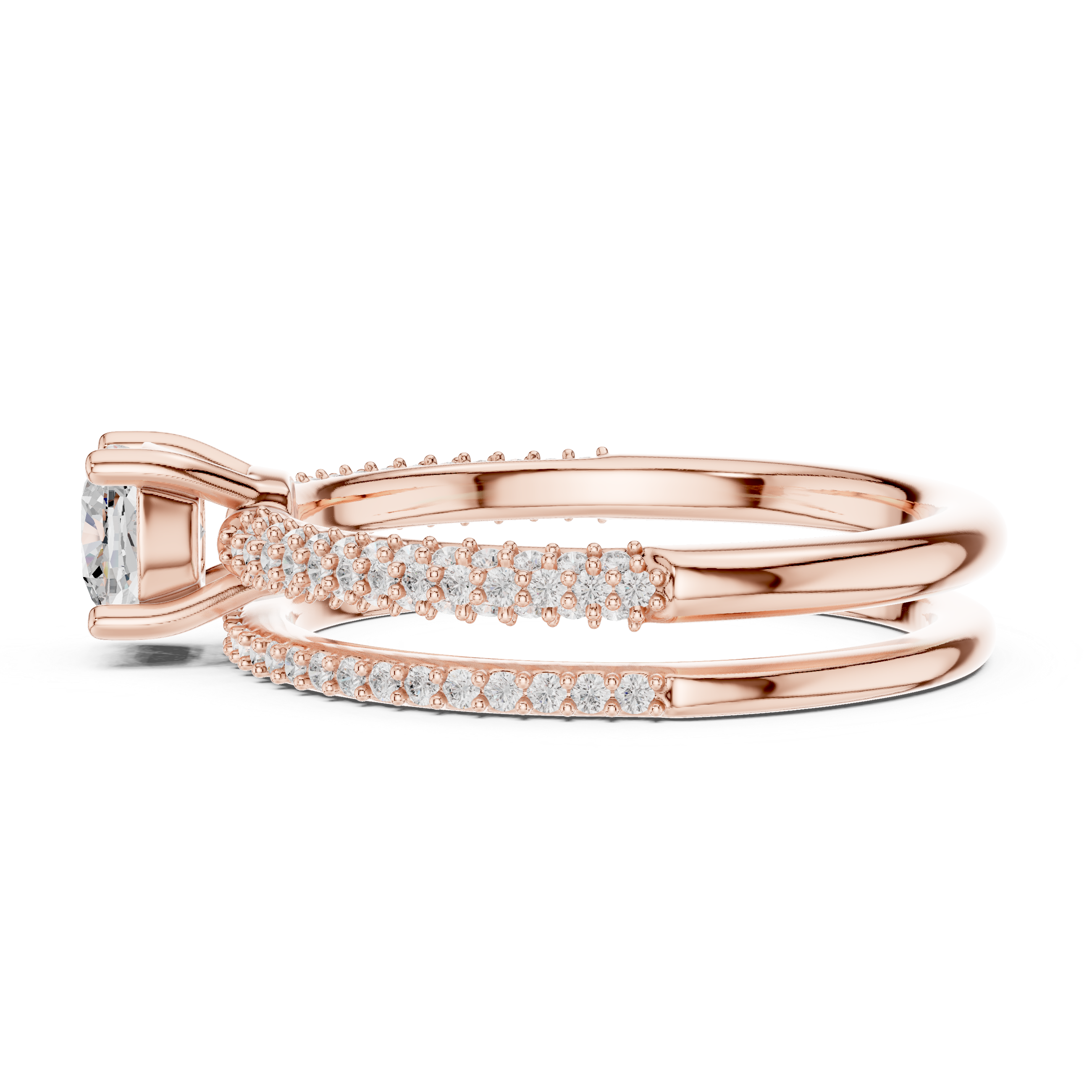 Double Band Diamond Halo Engagement Ring