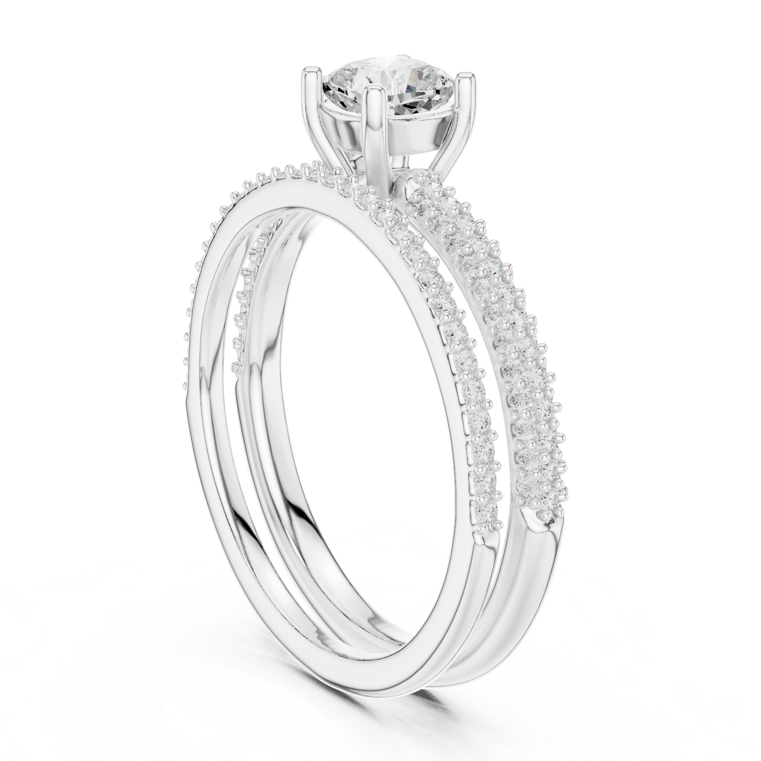 Double Band Diamond Halo Engagement Ring