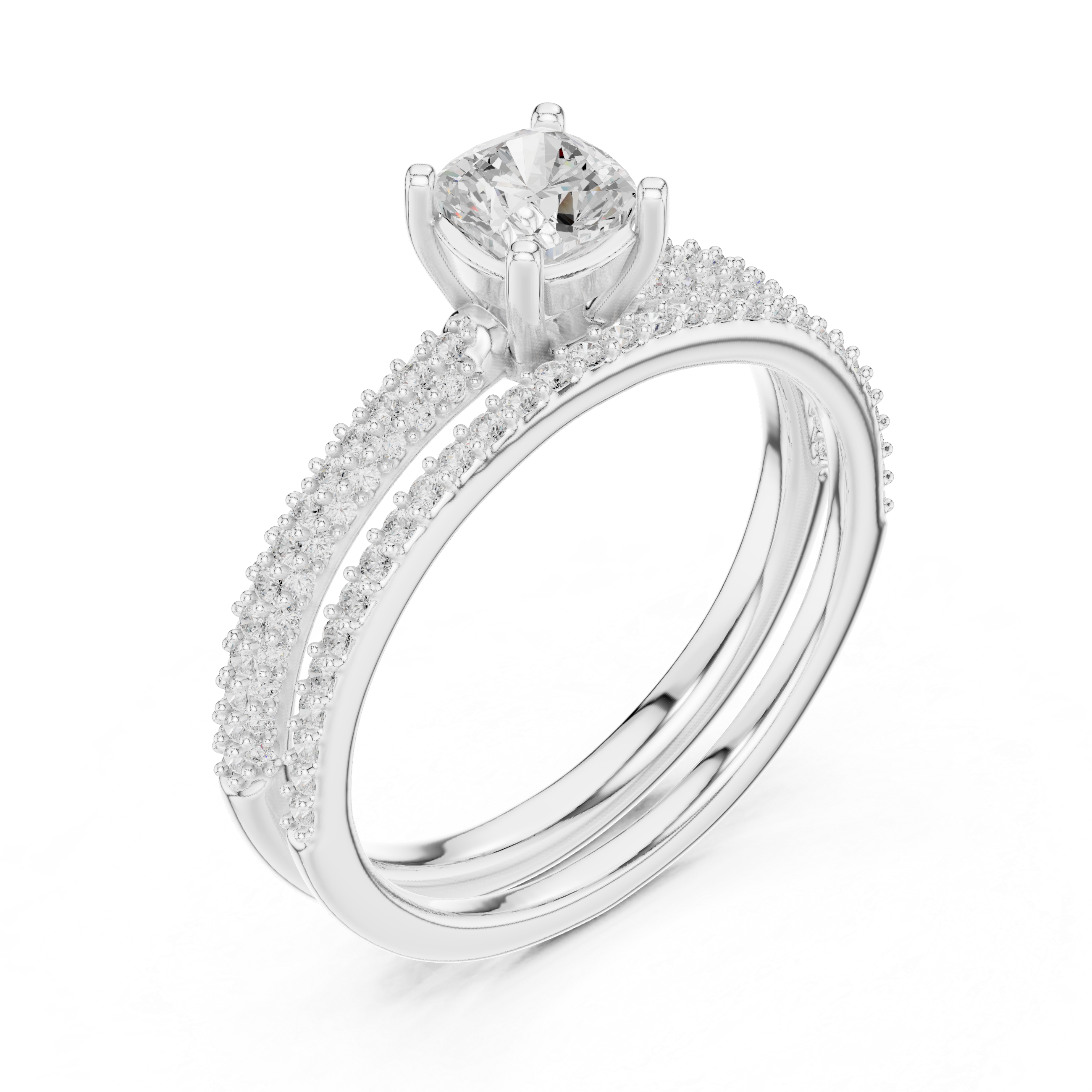 Double Band Diamond Halo Engagement Ring