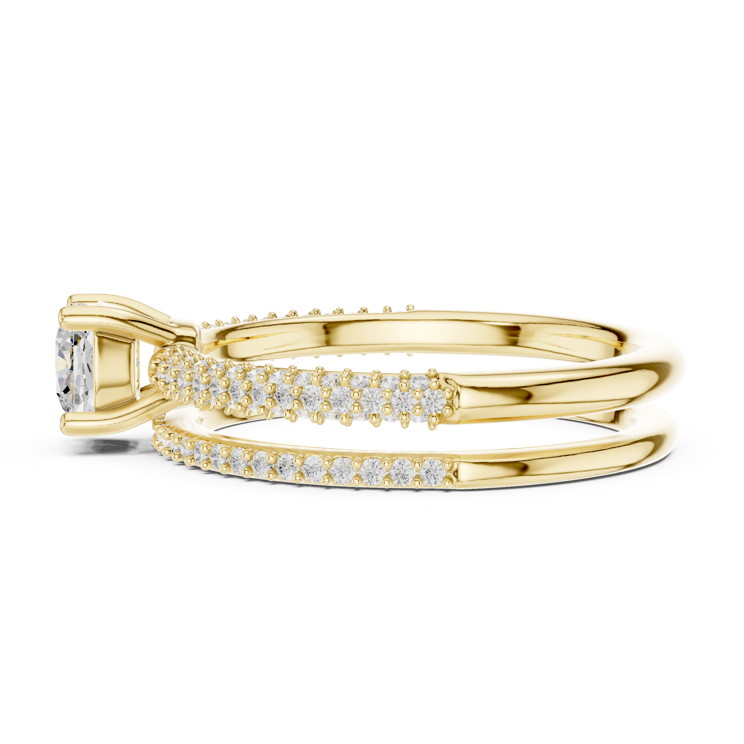 Double Band Diamond Halo Engagement Ring