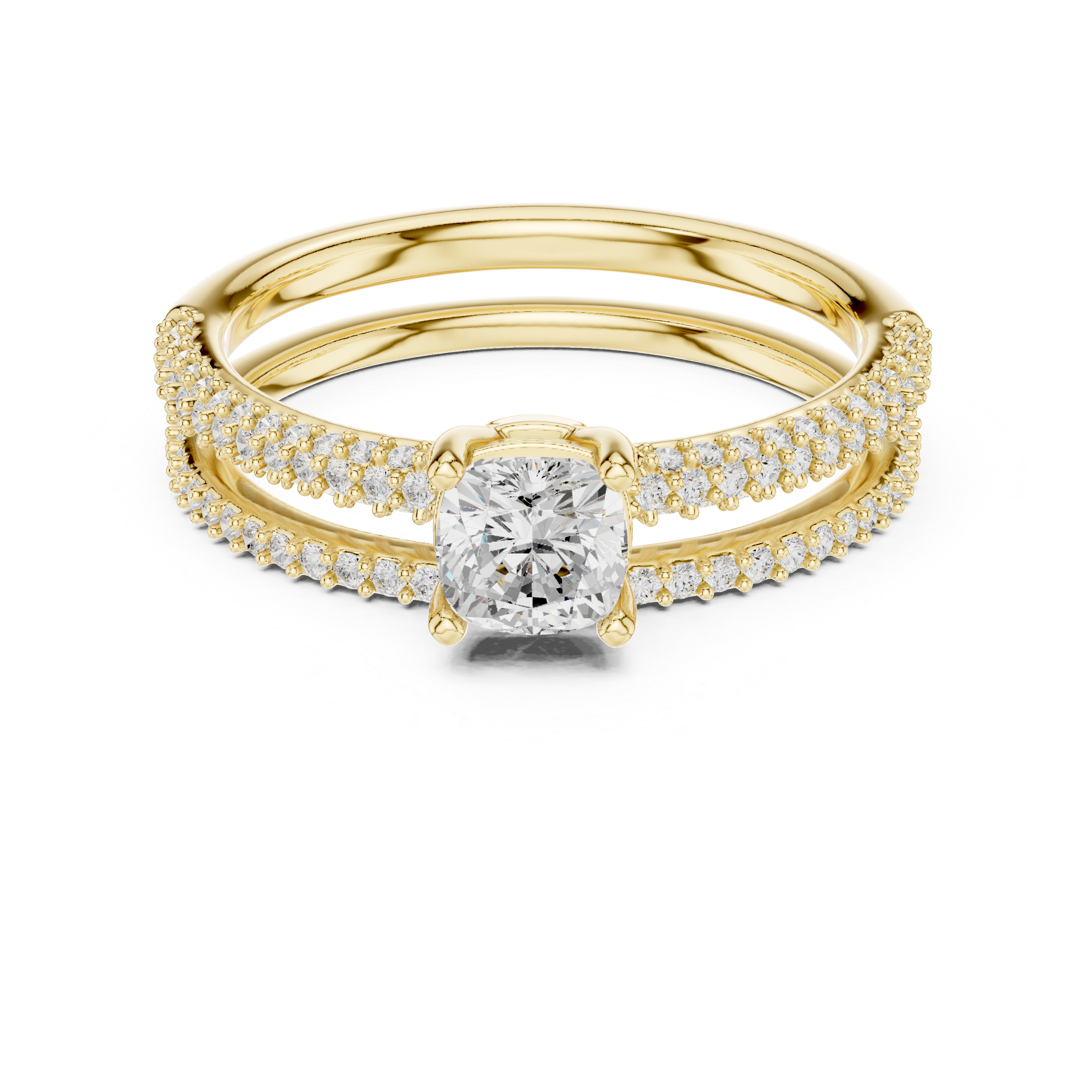 Double Band Diamond Halo Engagement Ring