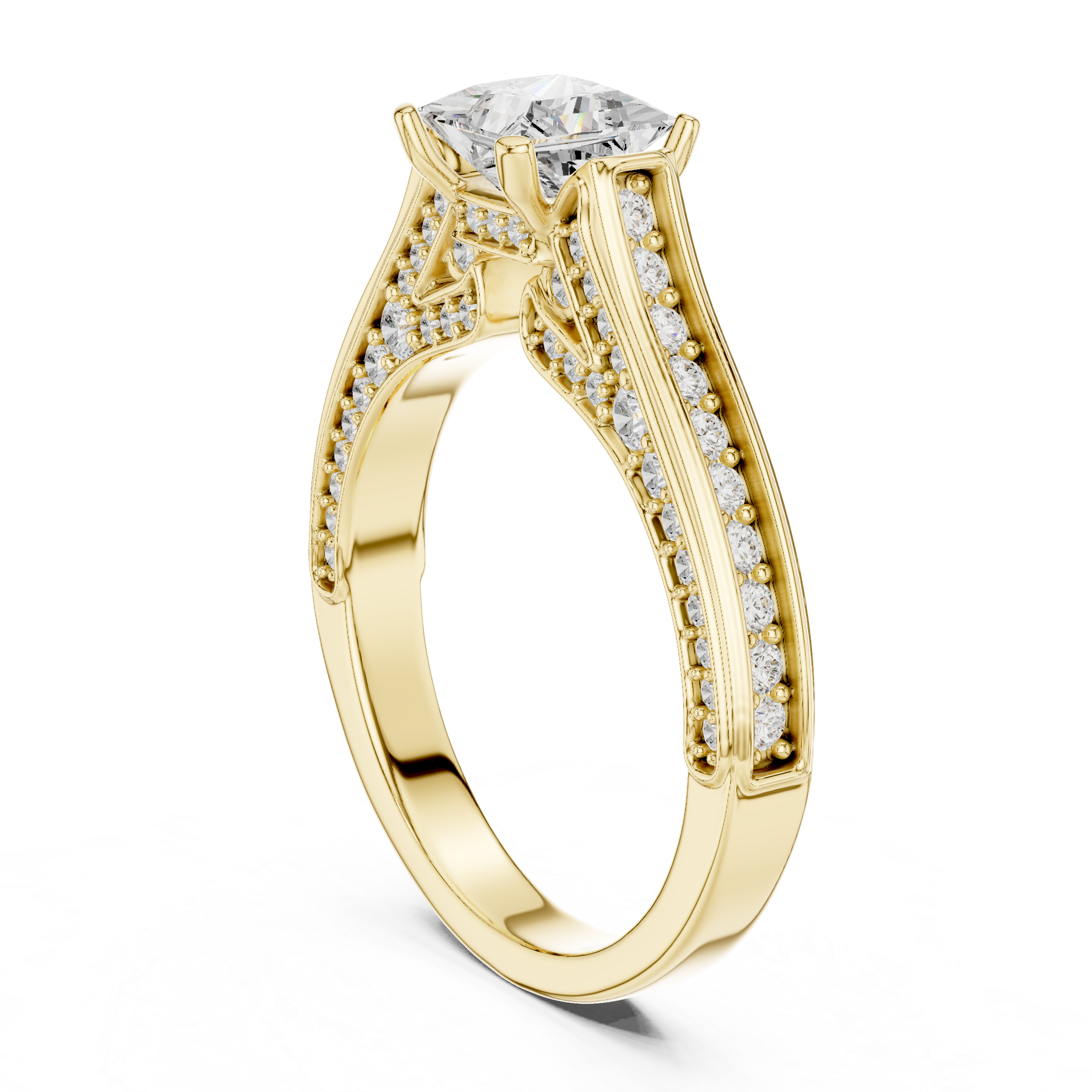 Radiant halo engagement ring with intricate diamond