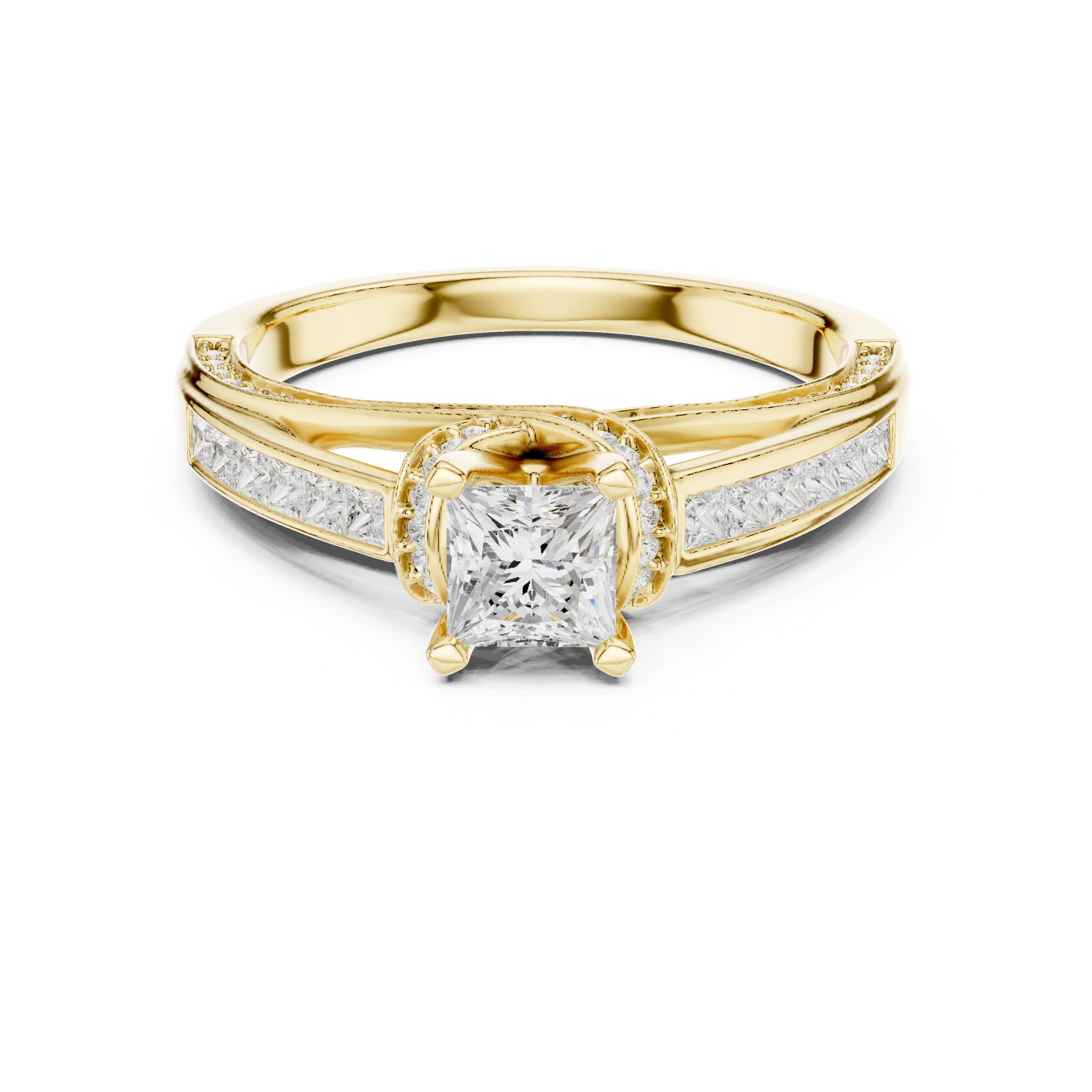 Twisted Band Engagement Ring with Princess-Cut Side Diamonds and Pav? Accents