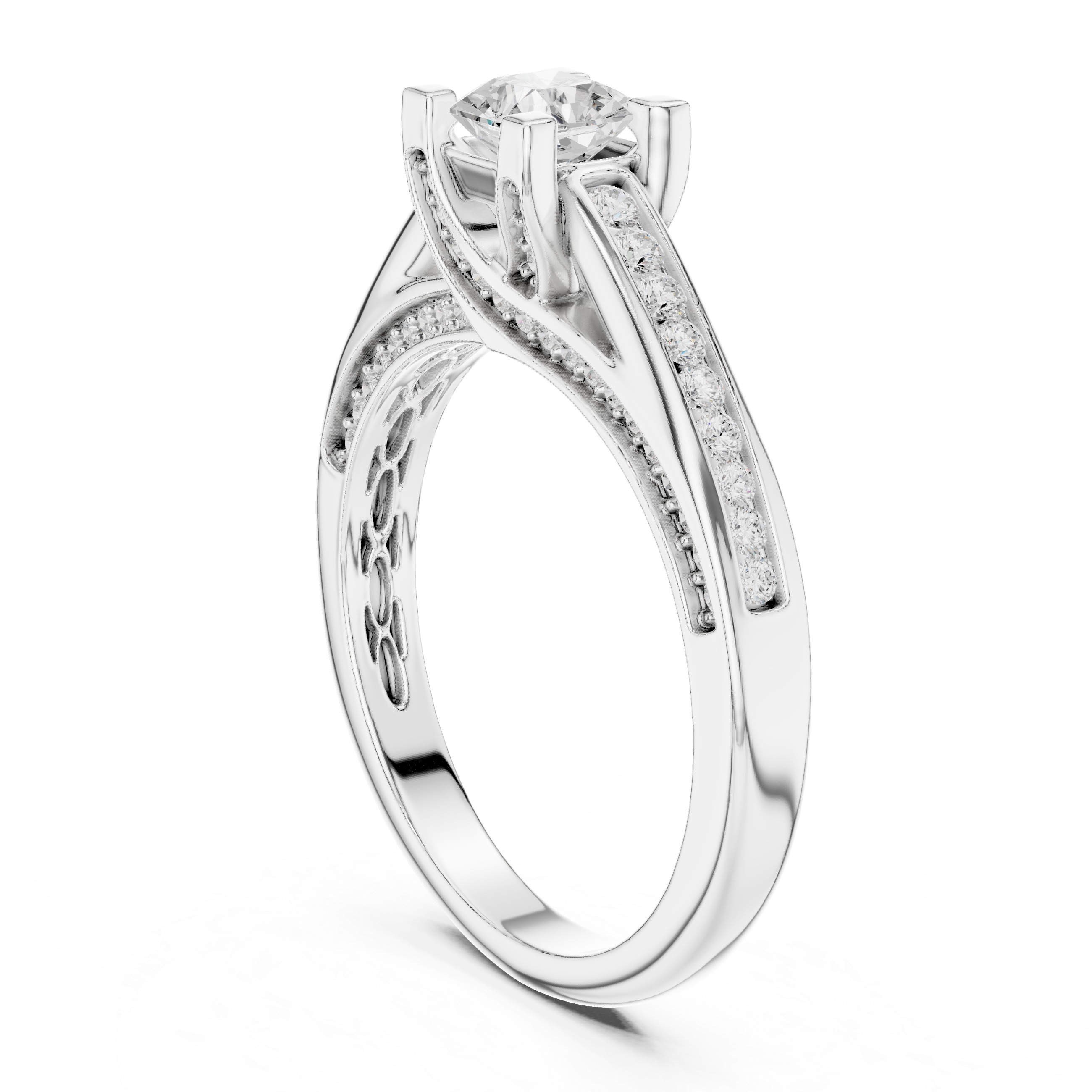 Classic solitaire ring with channel-set diamond