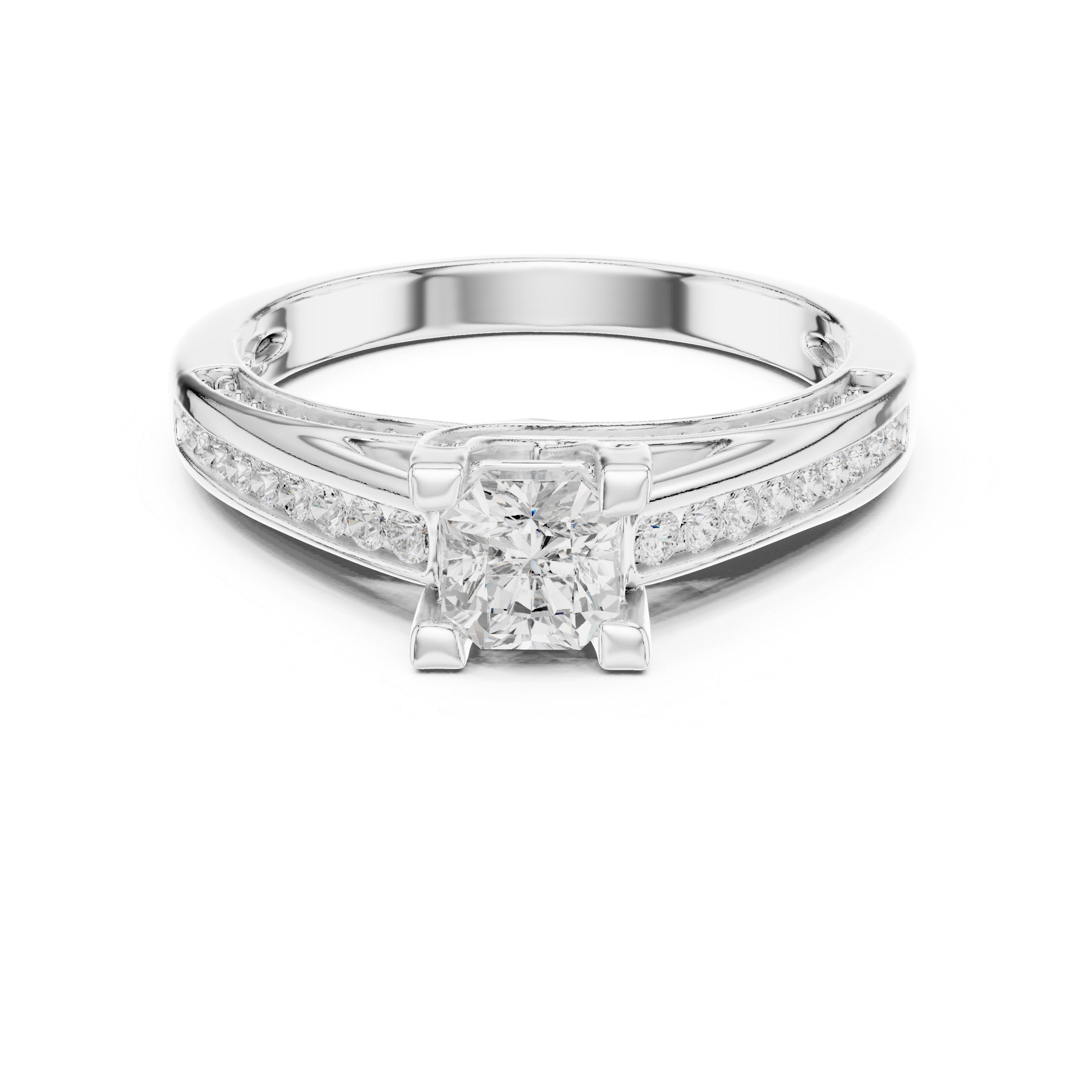 Classic solitaire ring with channel-set diamond