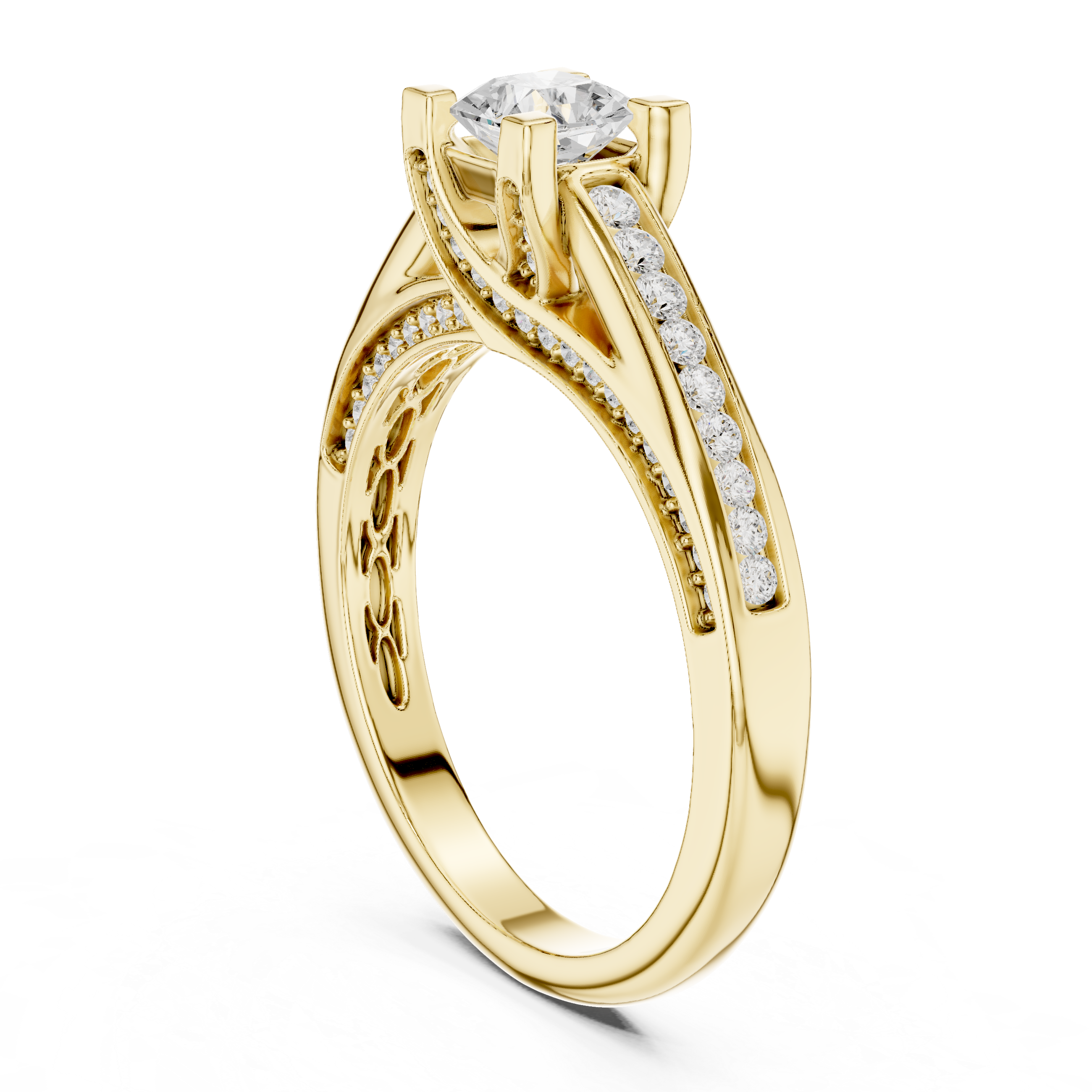 Classic solitaire ring with channel-set diamond