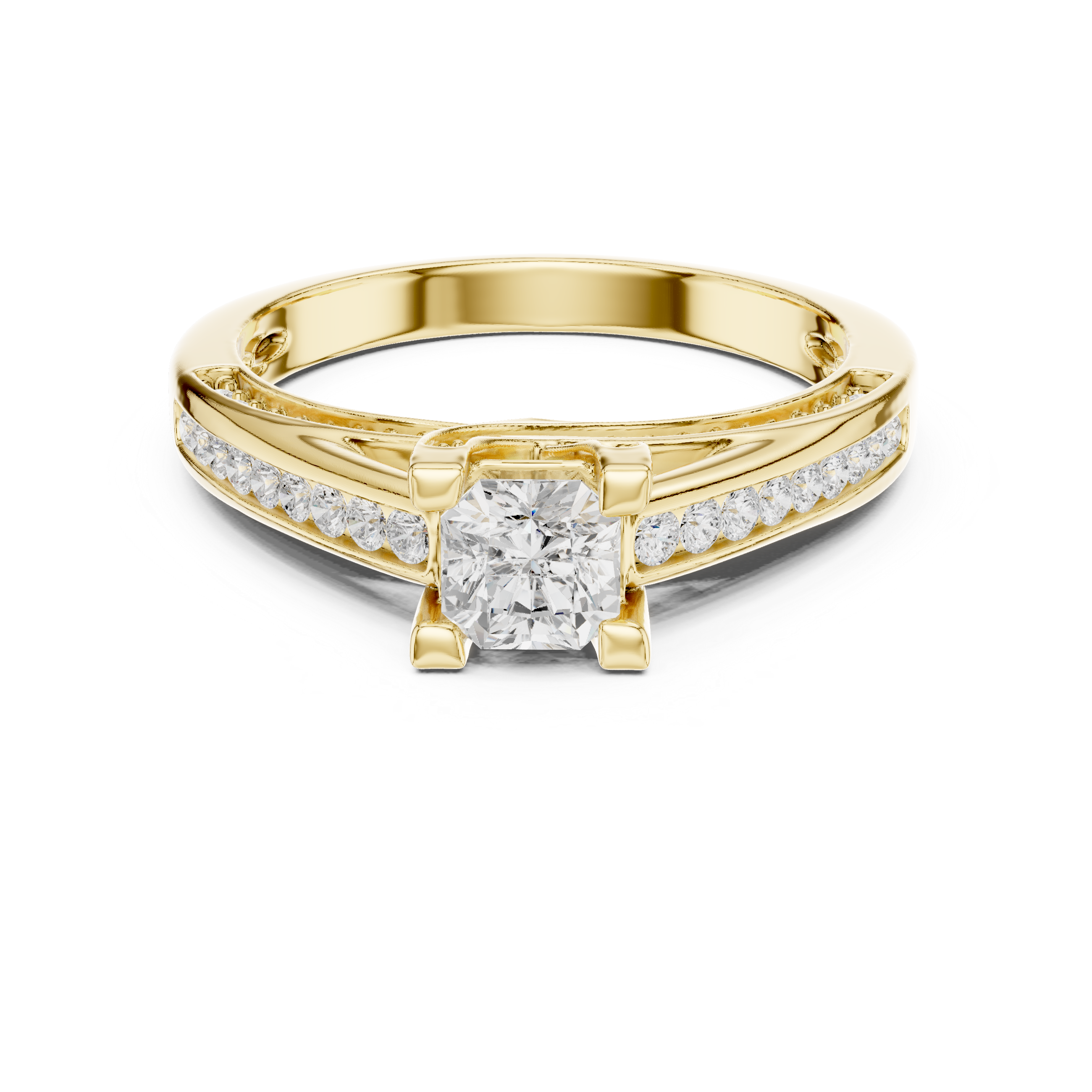 Classic solitaire ring with channel-set diamond