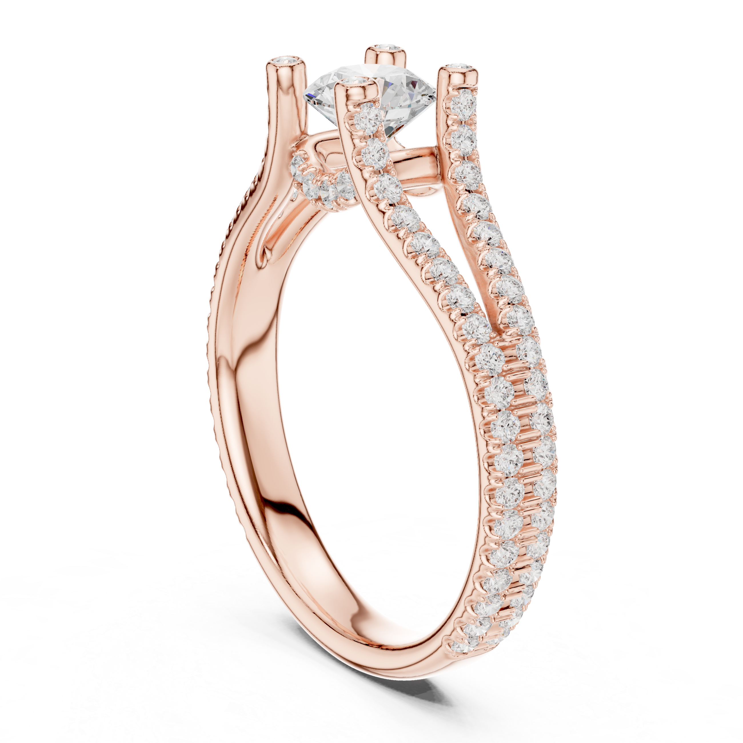 A brilliant round solitaire center stone and pav?-set diamonds