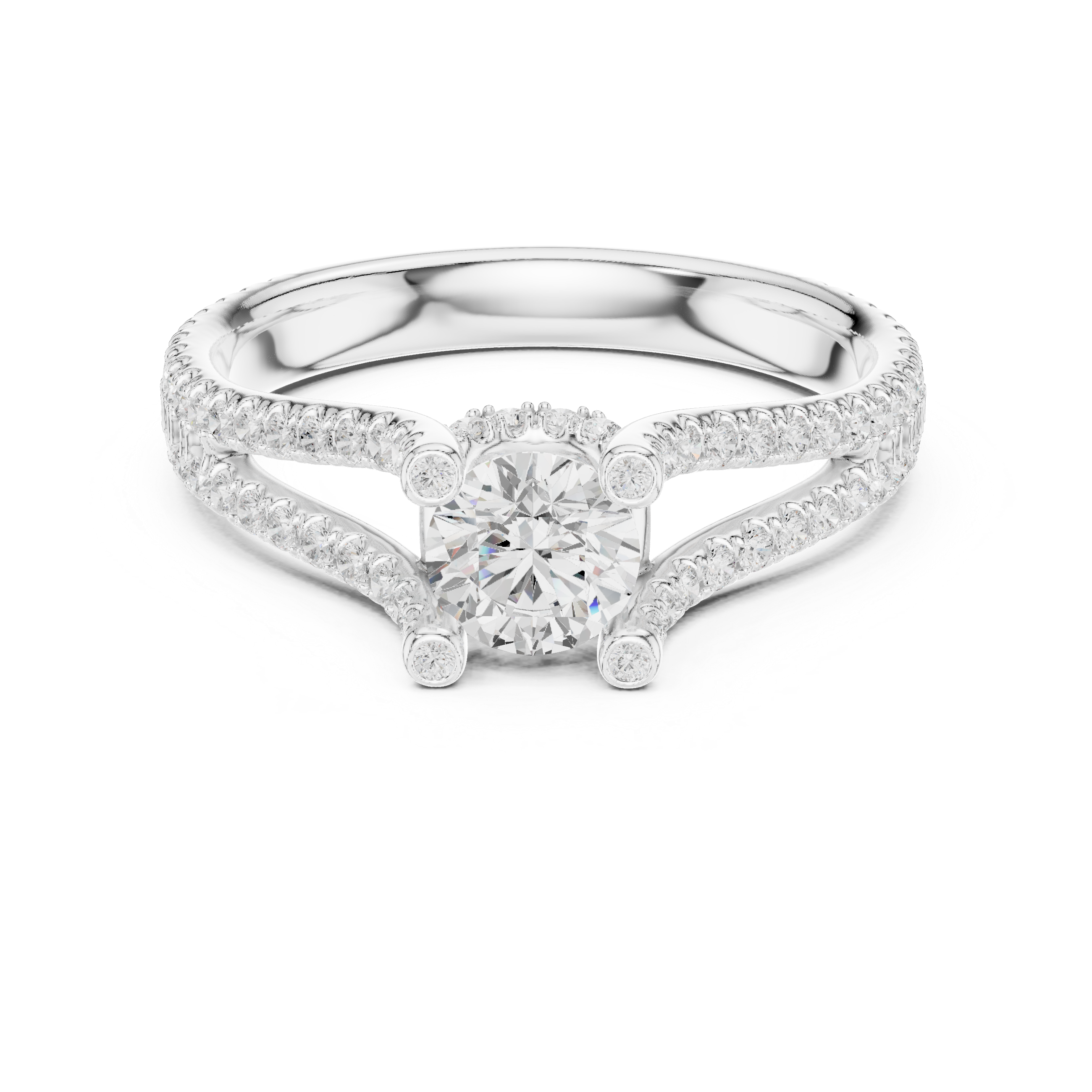 A brilliant round solitaire center stone and pav?-set diamonds