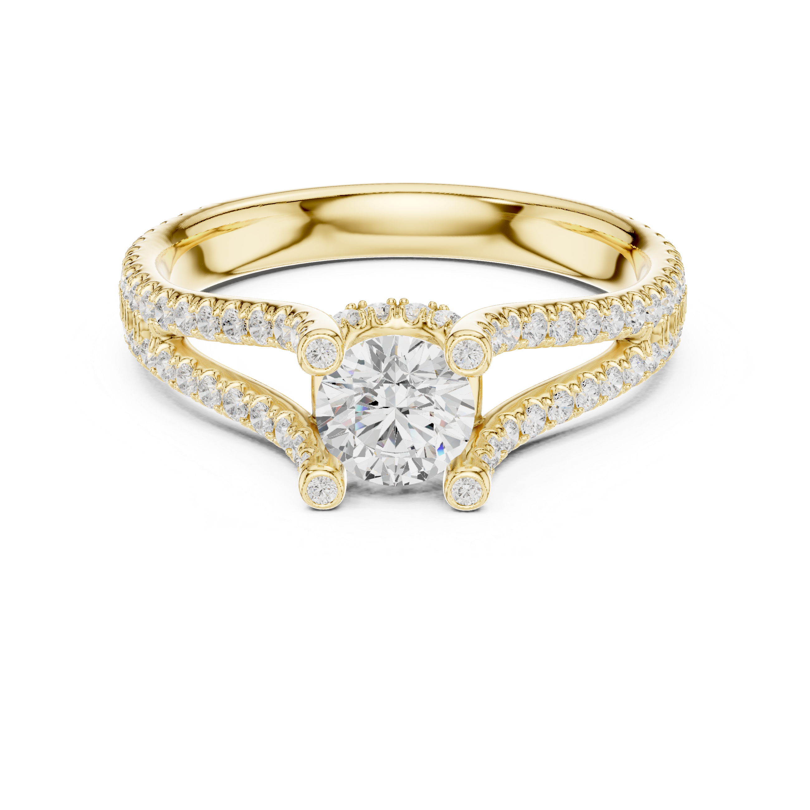 A brilliant round solitaire center stone and pav?-set diamonds