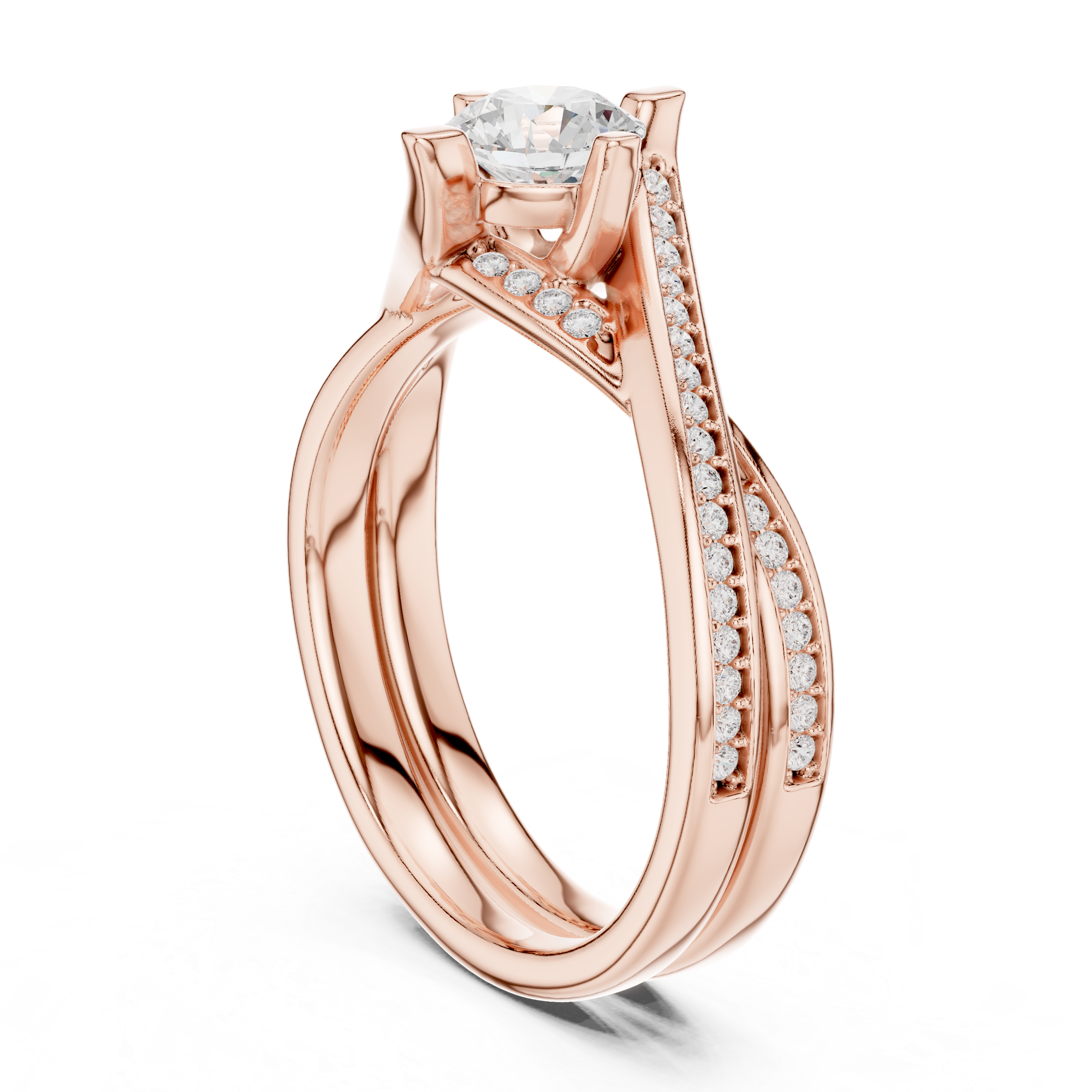 Brilliant round solitaire center stone accented with pav? diamonds