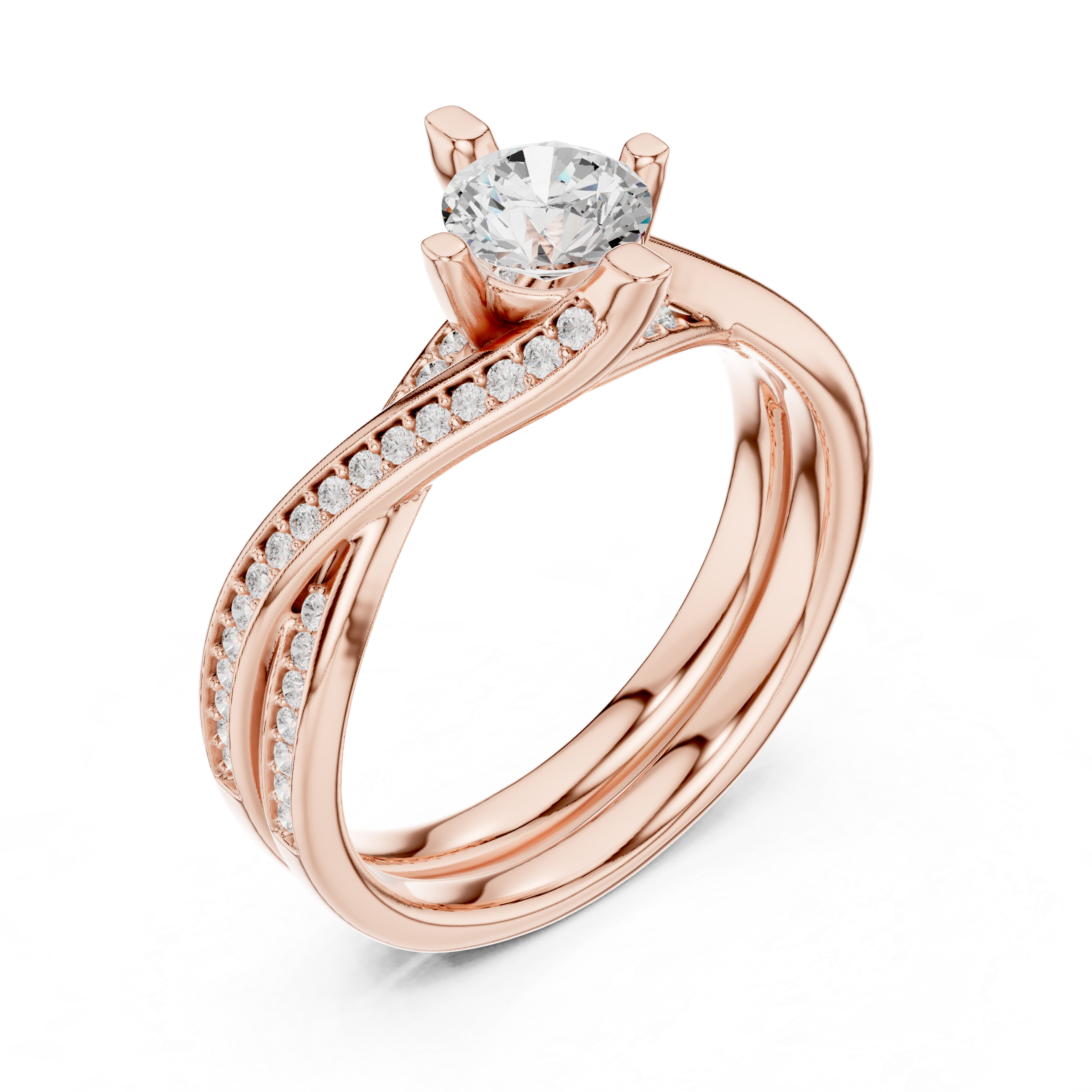 Brilliant round solitaire center stone accented with pav? diamonds